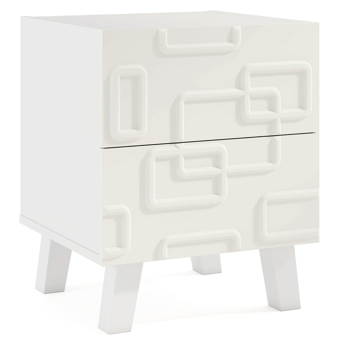 Modern Nightstand Side Table with Drawers -White