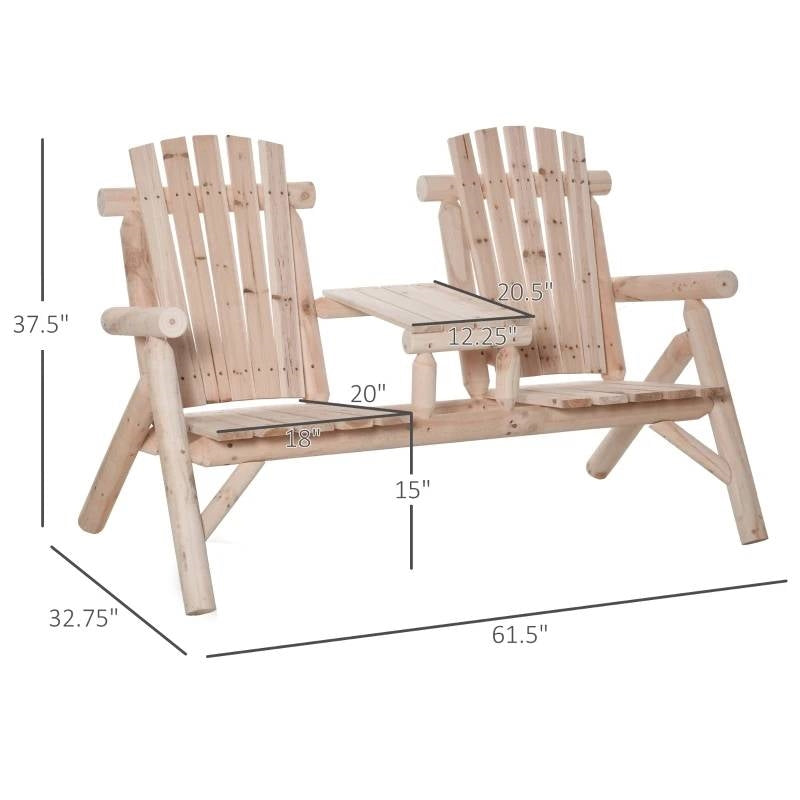Adirondack Patio 2 Chair Lounger with Center Coffee Table, Natural