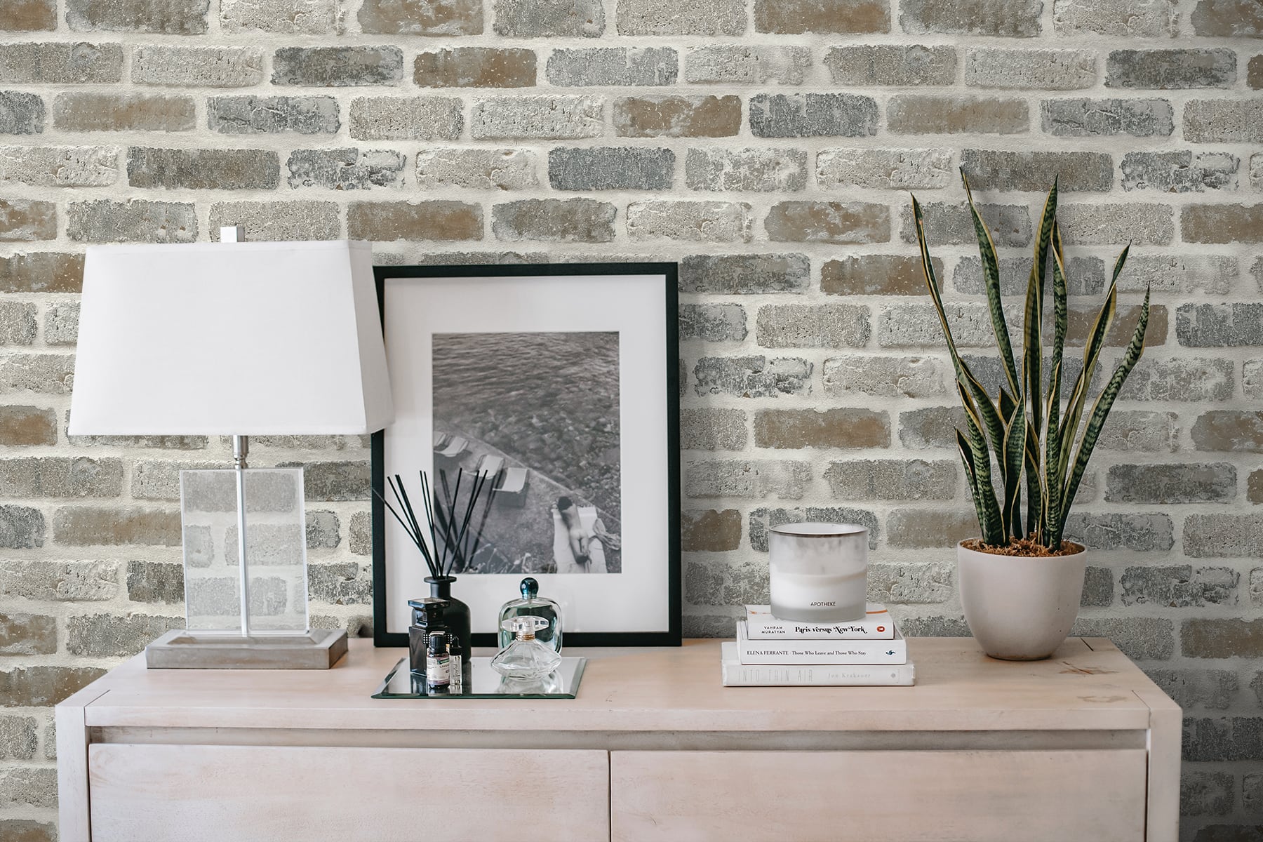 Washed Faux Brick Peel and Stick Removable Wallpaper
