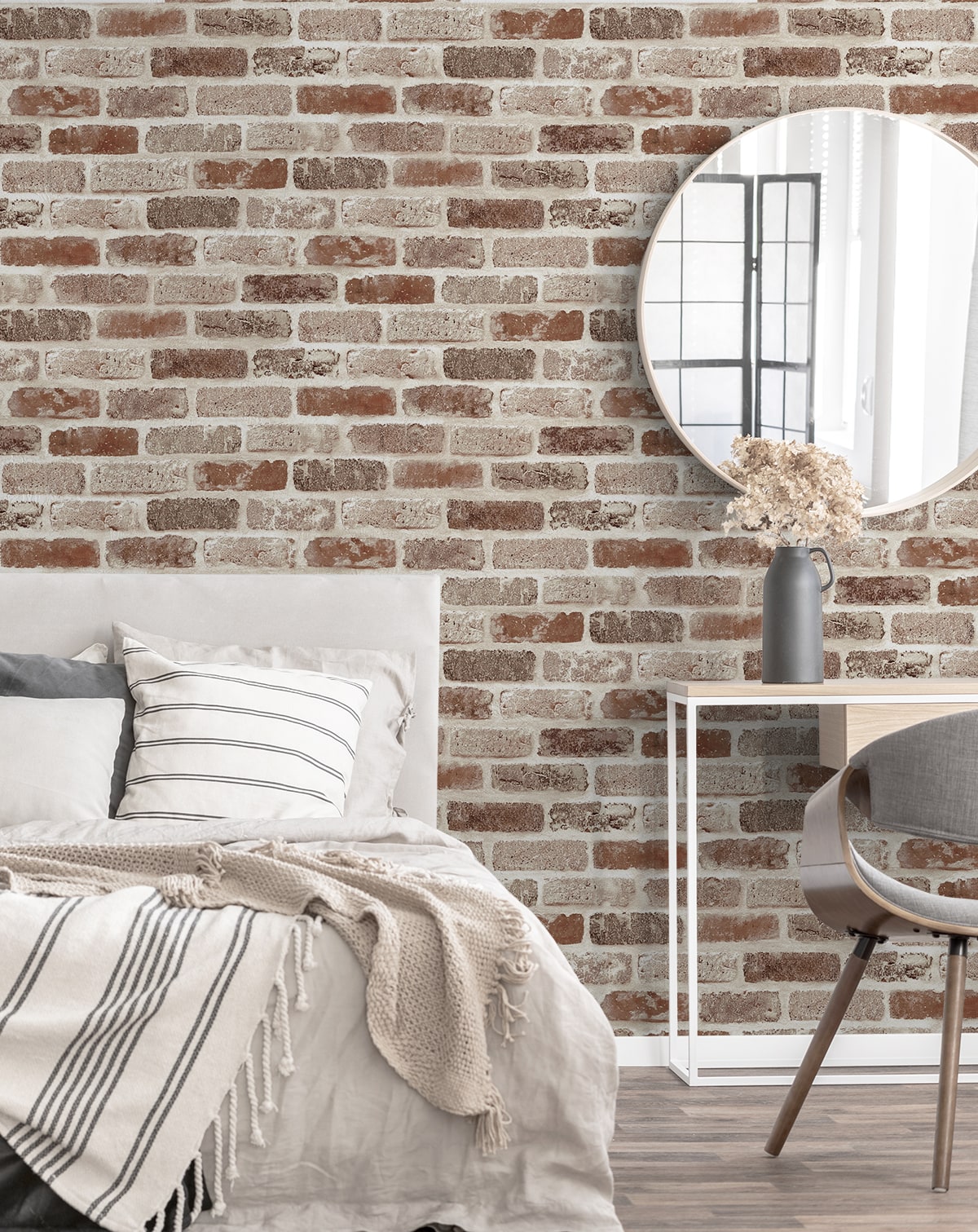 Washed Faux Brick Peel and Stick Removable Wallpaper