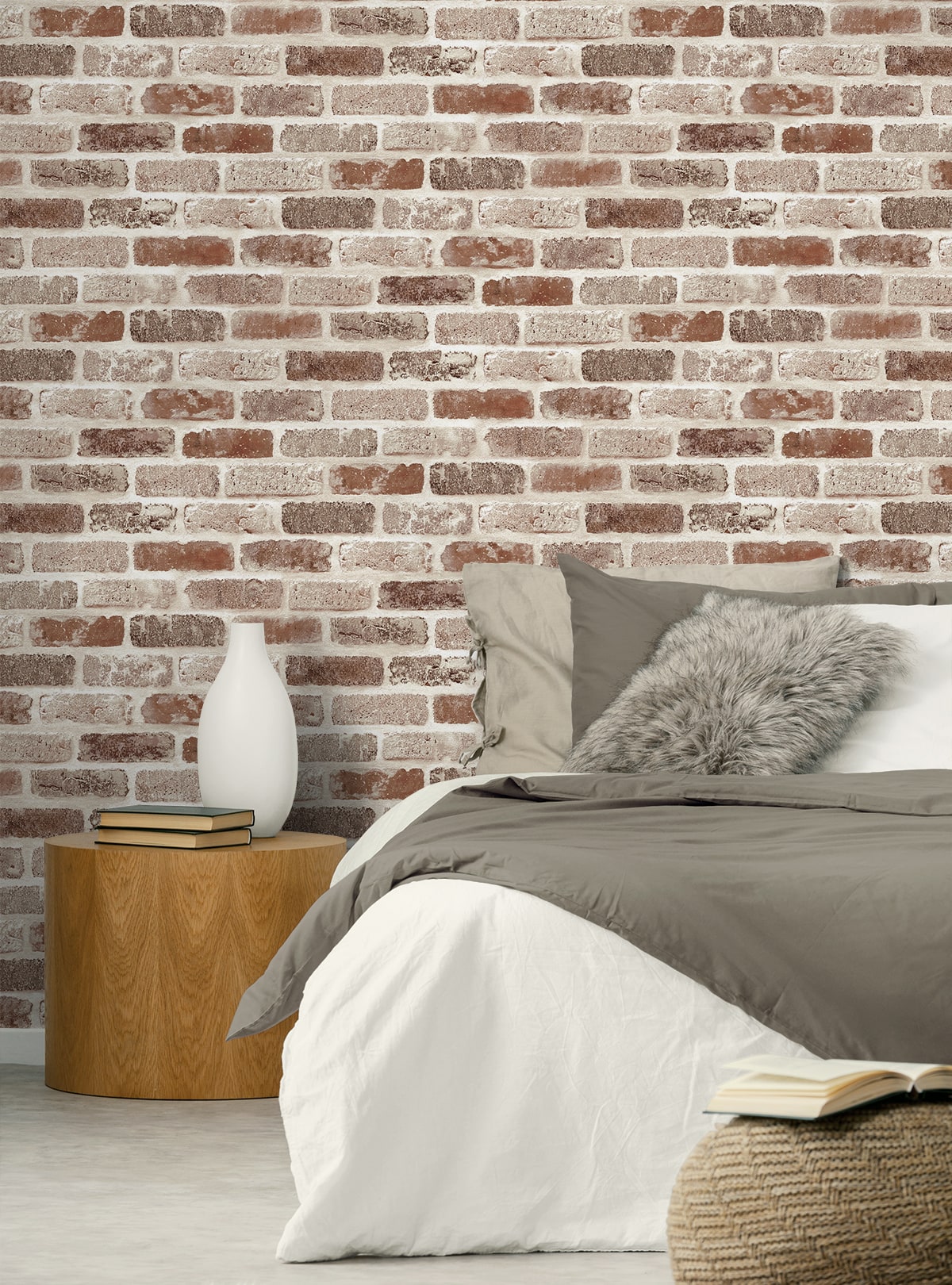 Washed Faux Brick Peel and Stick Removable Wallpaper