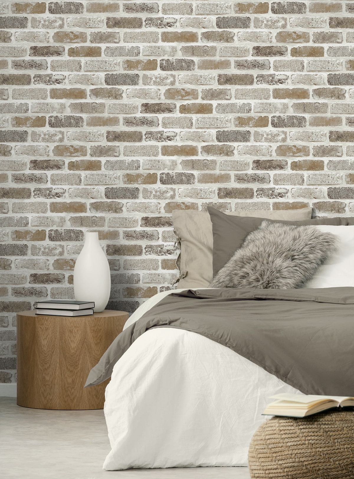 Washed Faux Brick Peel and Stick Removable Wallpaper