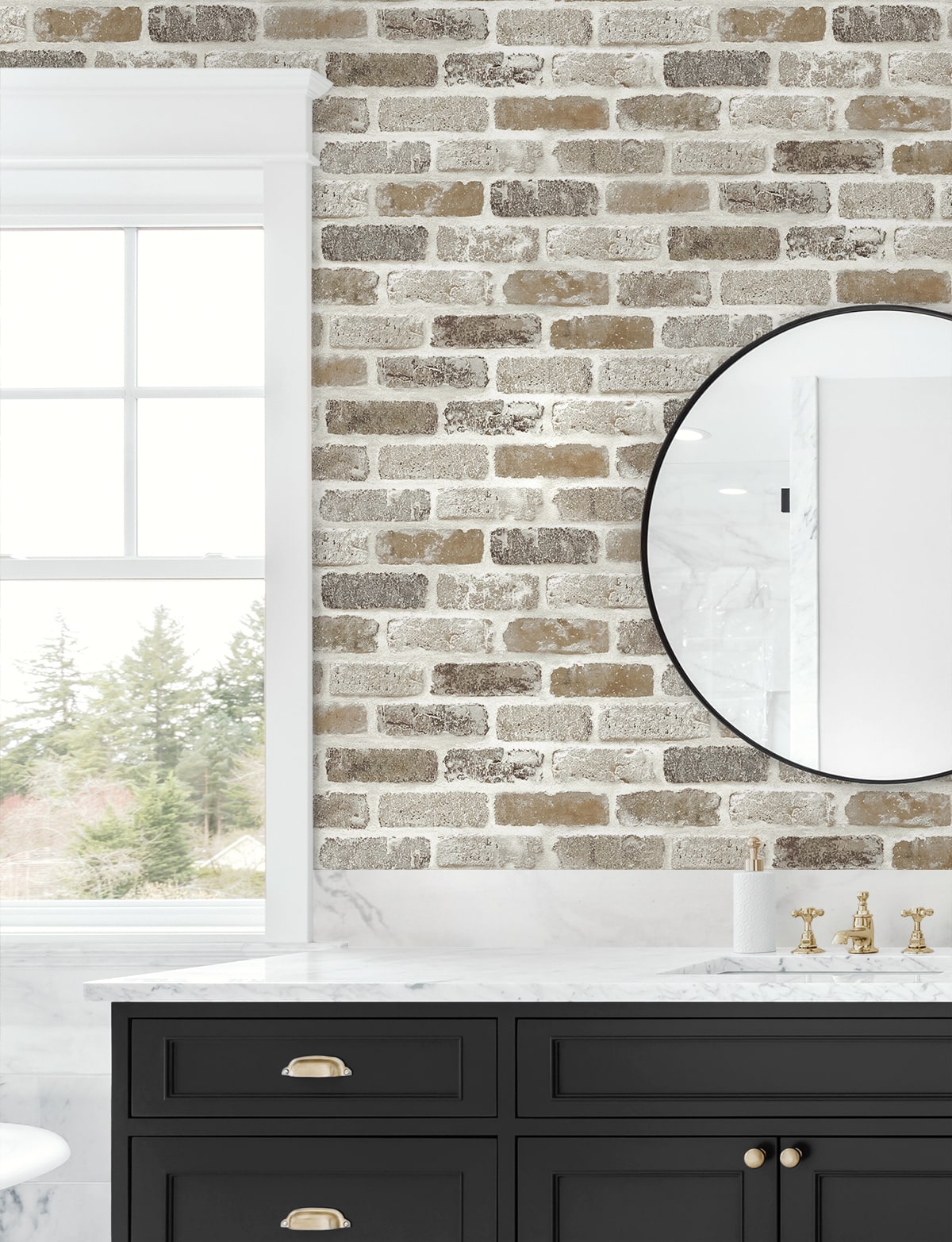 Washed Faux Brick Peel and Stick Removable Wallpaper
