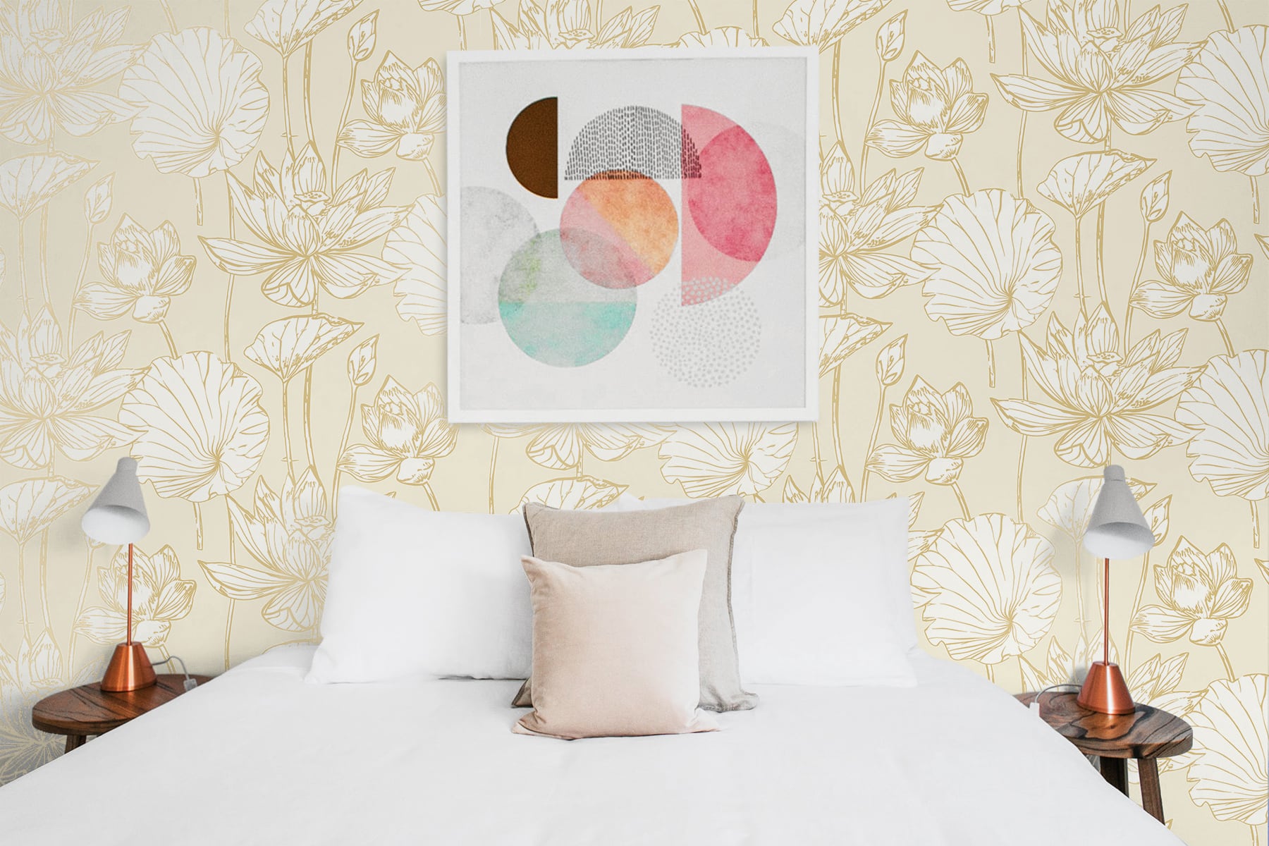 Metallic Gold Lotus Floral Peel and Stick Removable Wallpaper