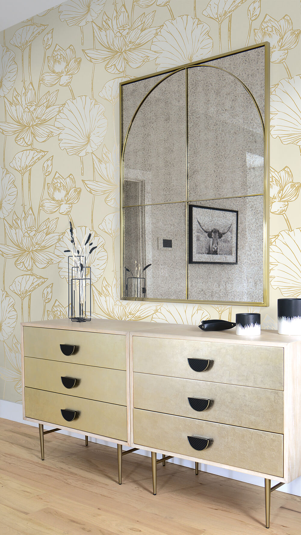 Metallic Gold Lotus Floral Peel and Stick Removable Wallpaper