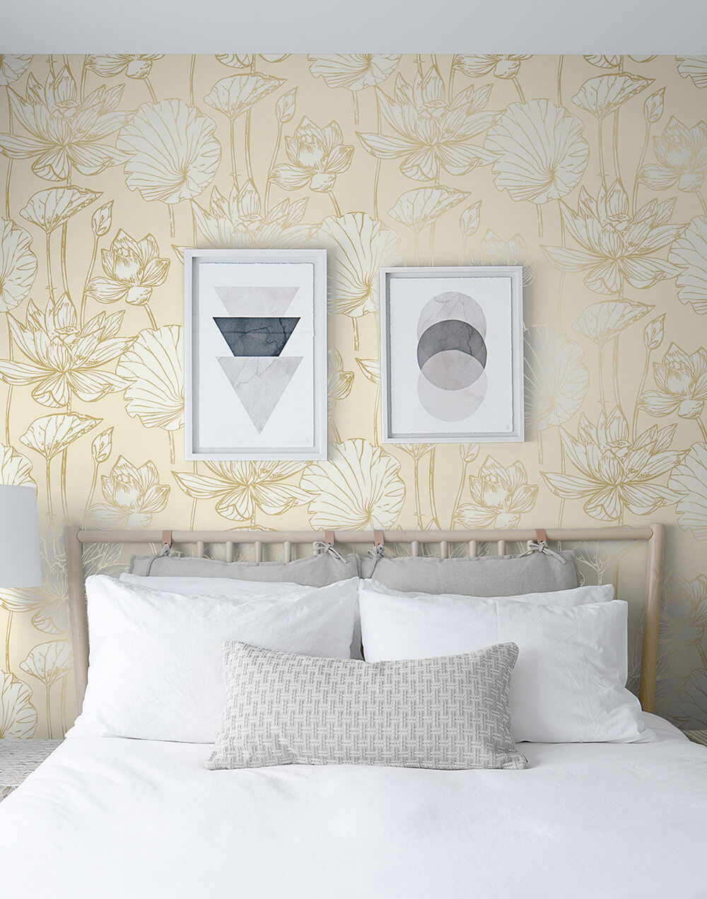 Metallic Gold Lotus Floral Peel and Stick Removable Wallpaper