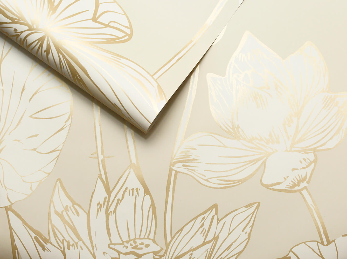 Metallic Gold Lotus Floral Peel and Stick Removable Wallpaper