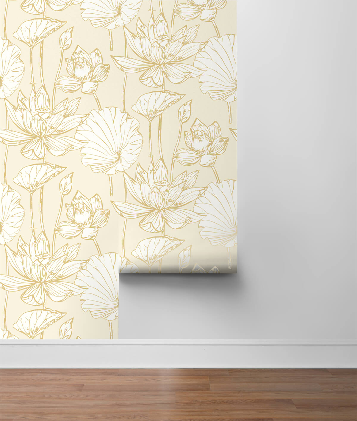 Metallic Gold Lotus Floral Peel and Stick Removable Wallpaper