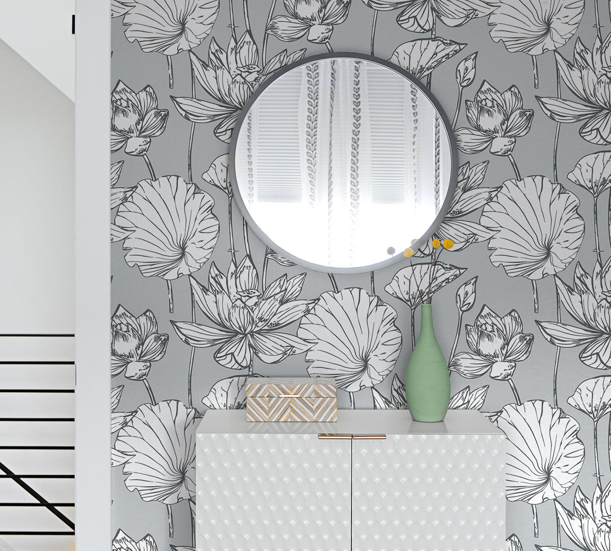 Lotus Floral Peel and Stick Removable Wallpaper