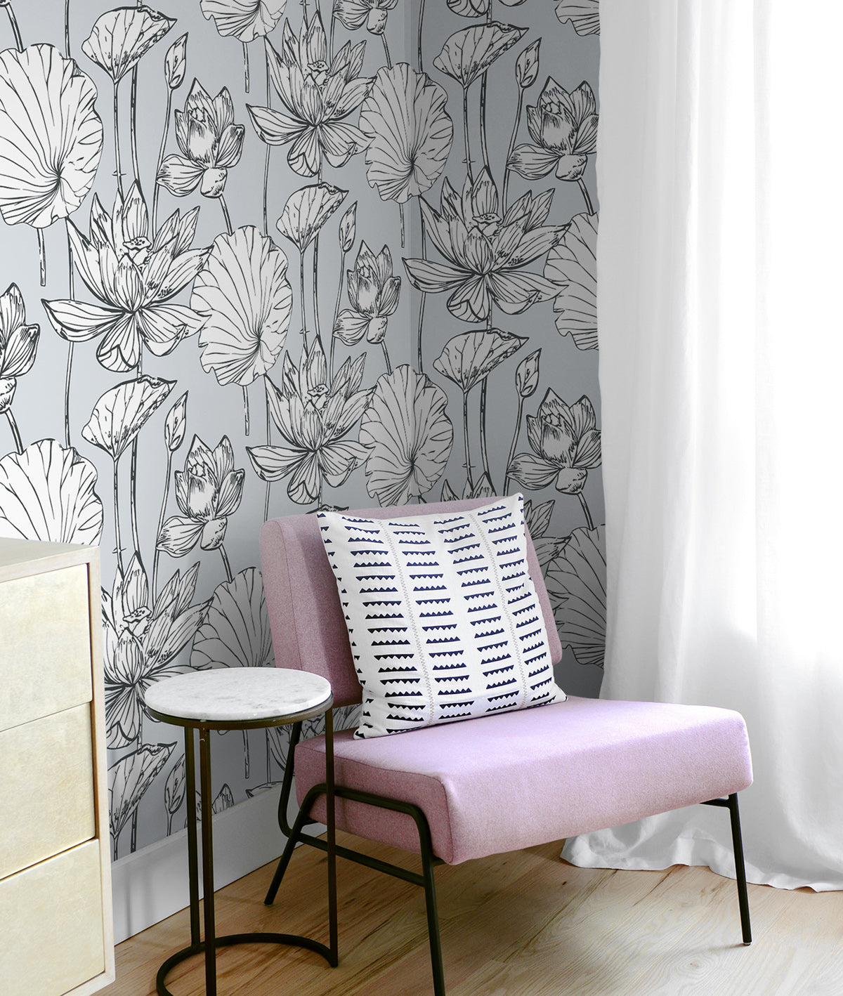 Lotus Floral Peel and Stick Removable Wallpaper