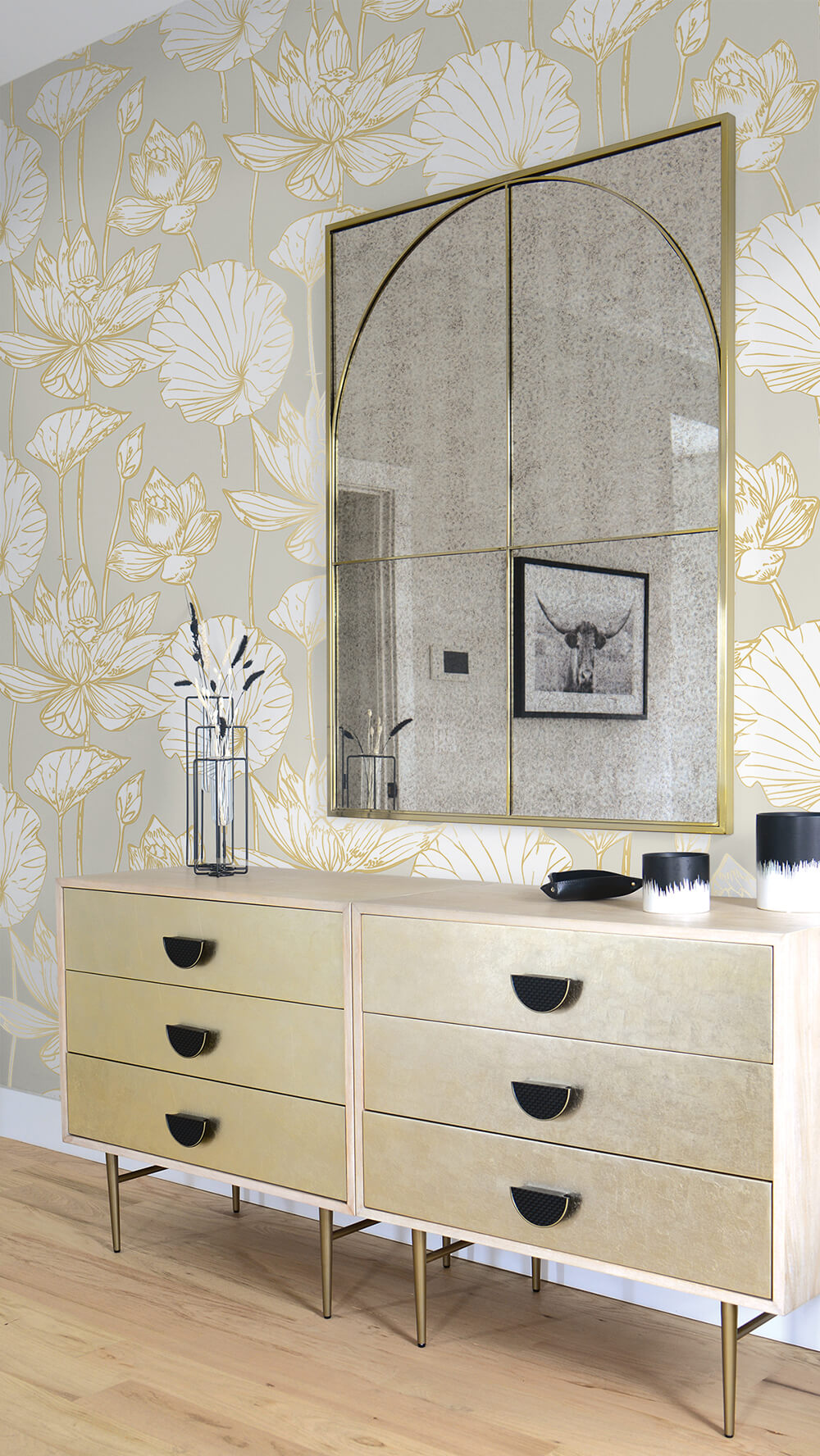 Metallic Gold Lotus Floral Peel and Stick Removable Wallpaper