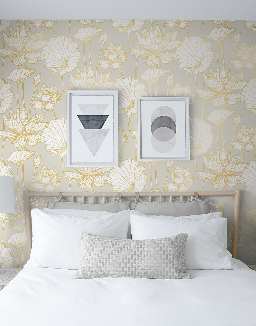 Metallic Gold Lotus Floral Peel and Stick Removable Wallpaper