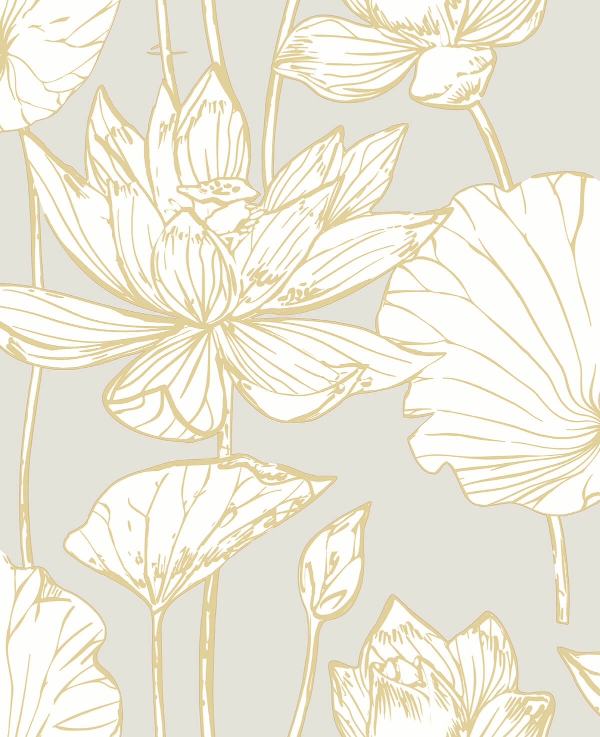 Metallic Gold Lotus Floral Peel and Stick Removable Wallpaper