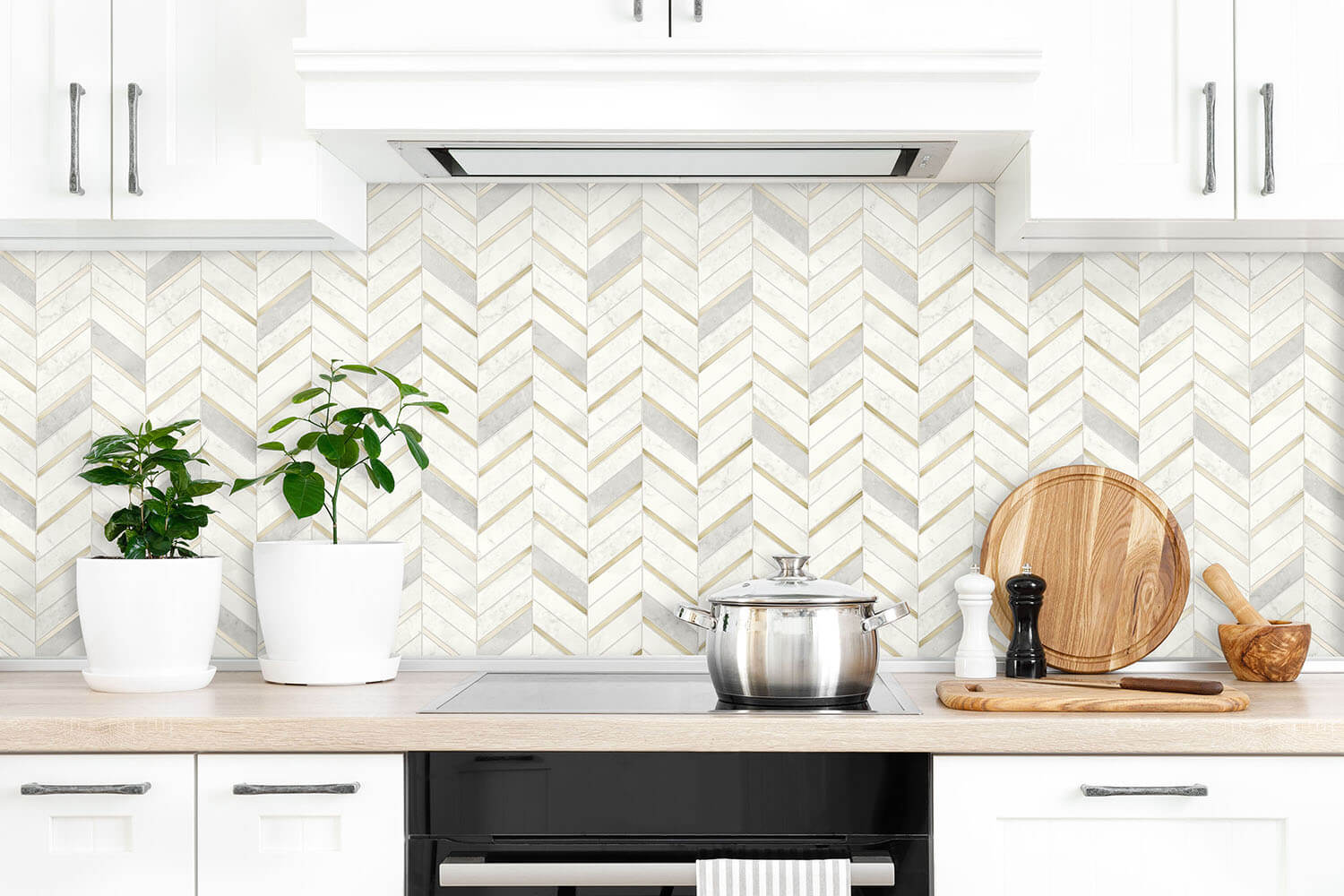 Chevron Faux Marble Tile Peel and Stick Removable Wallpaper