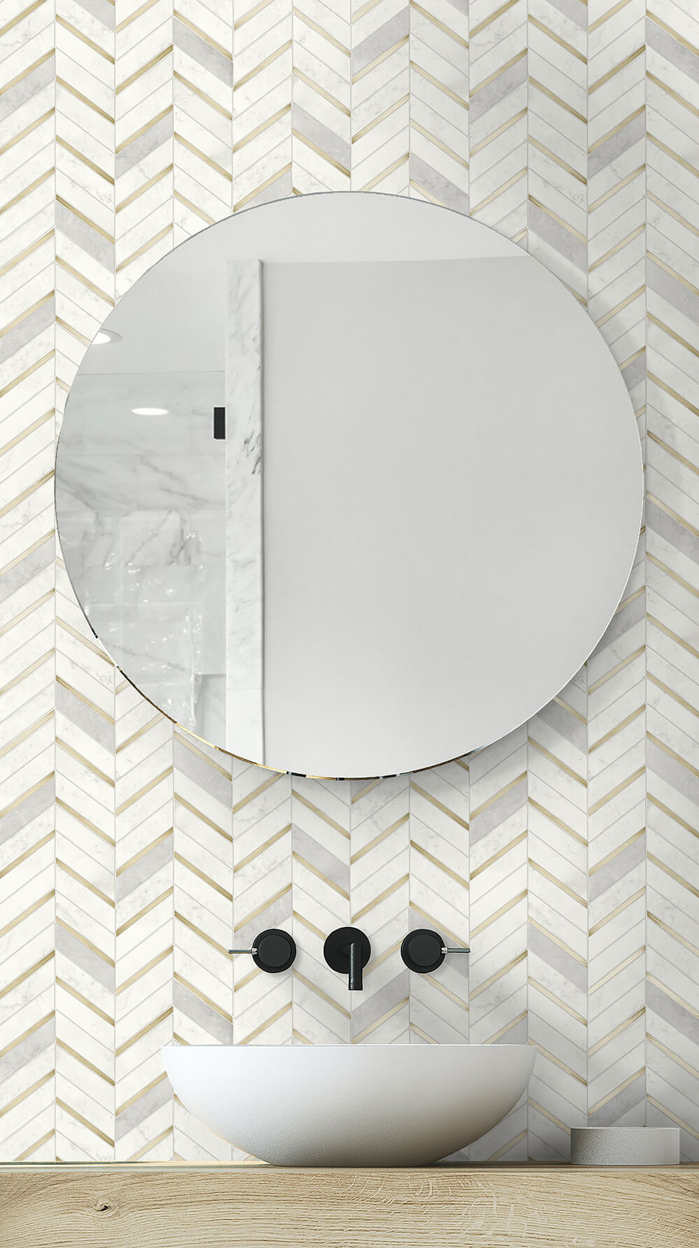 Chevron Faux Marble Tile Peel and Stick Removable Wallpaper