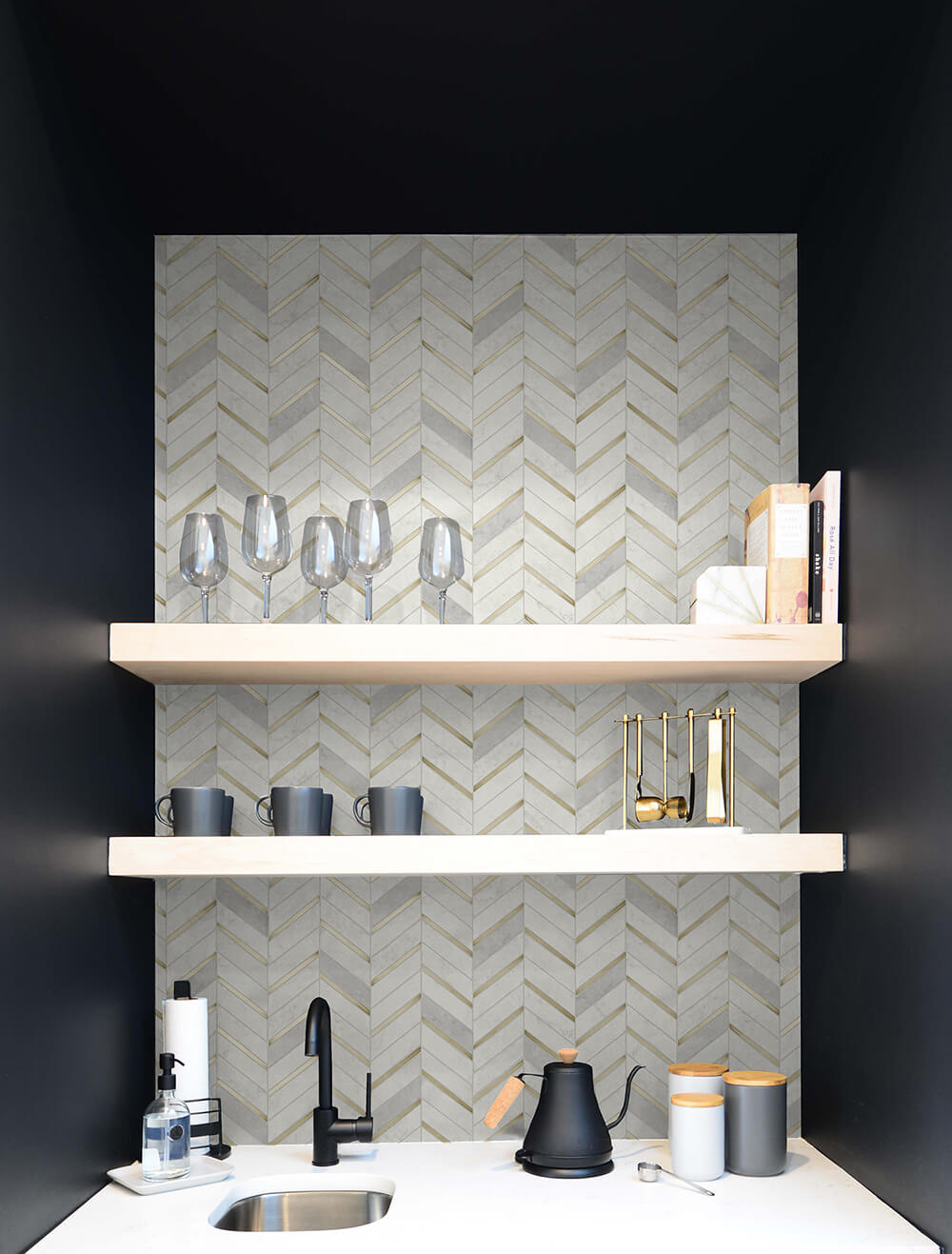 Chevron Faux Marble Tile Peel and Stick Removable Wallpaper
