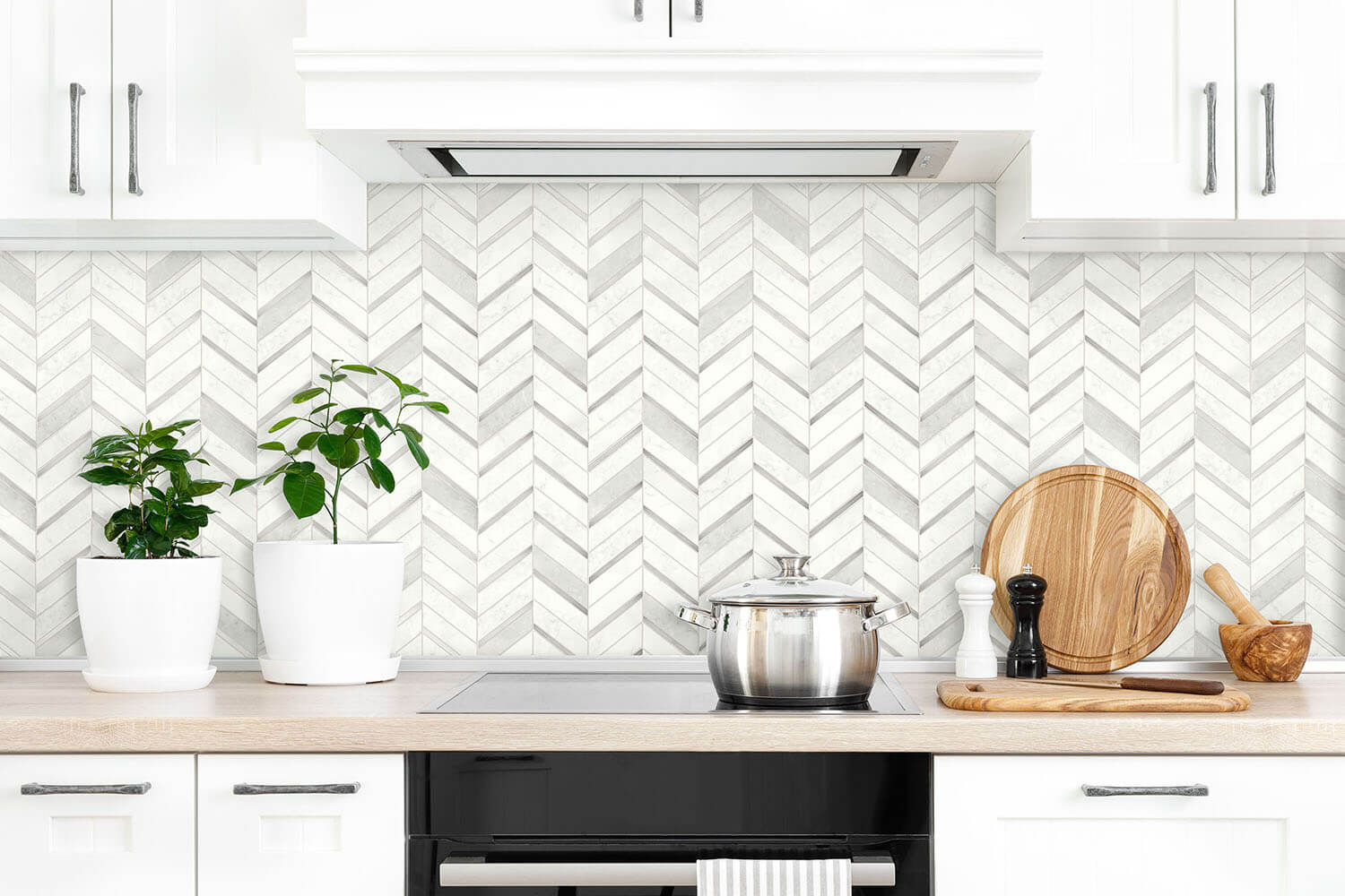Chevron Faux Marble Tile Peel and Stick Removable Wallpaper