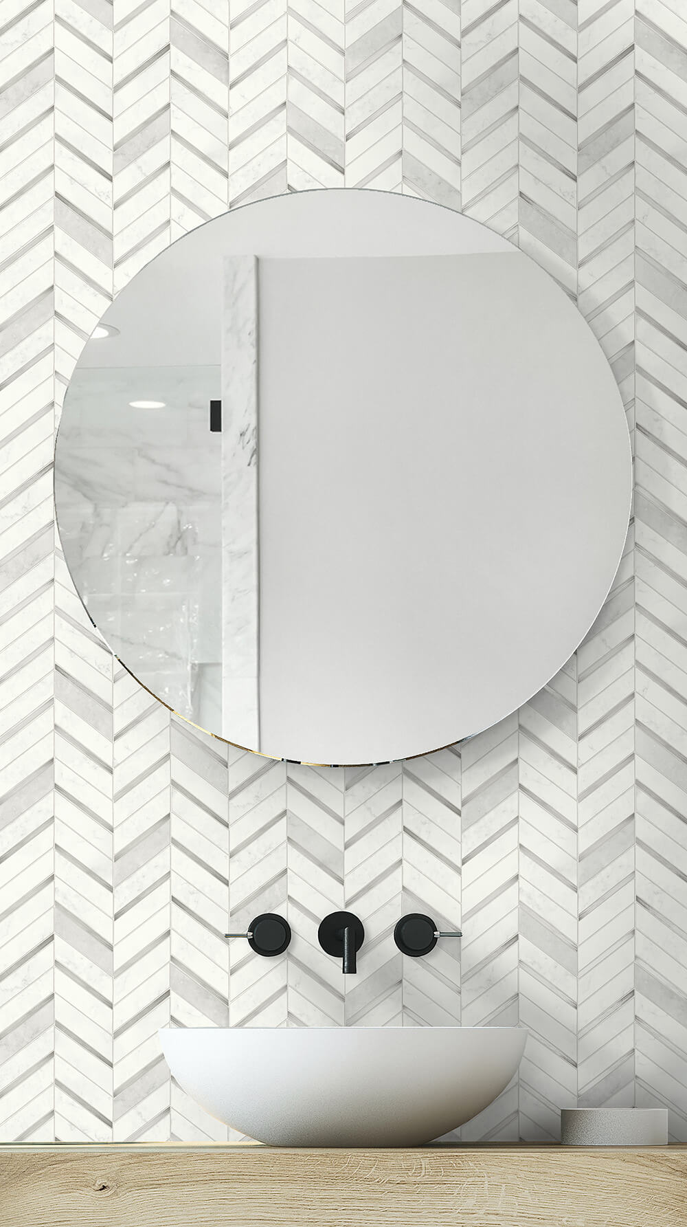 Chevron Faux Marble Tile Peel and Stick Removable Wallpaper