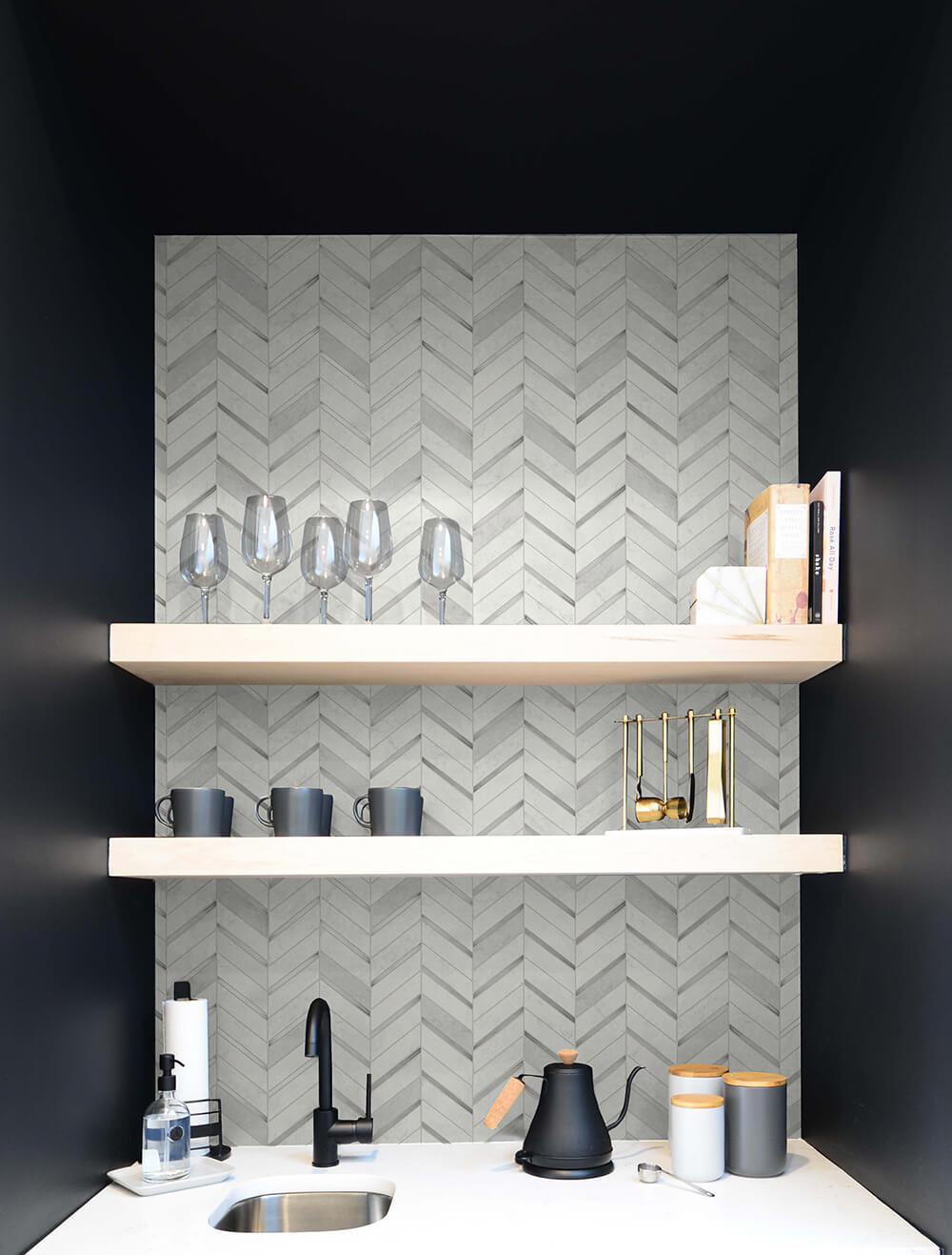 Chevron Faux Marble Tile Peel and Stick Removable Wallpaper