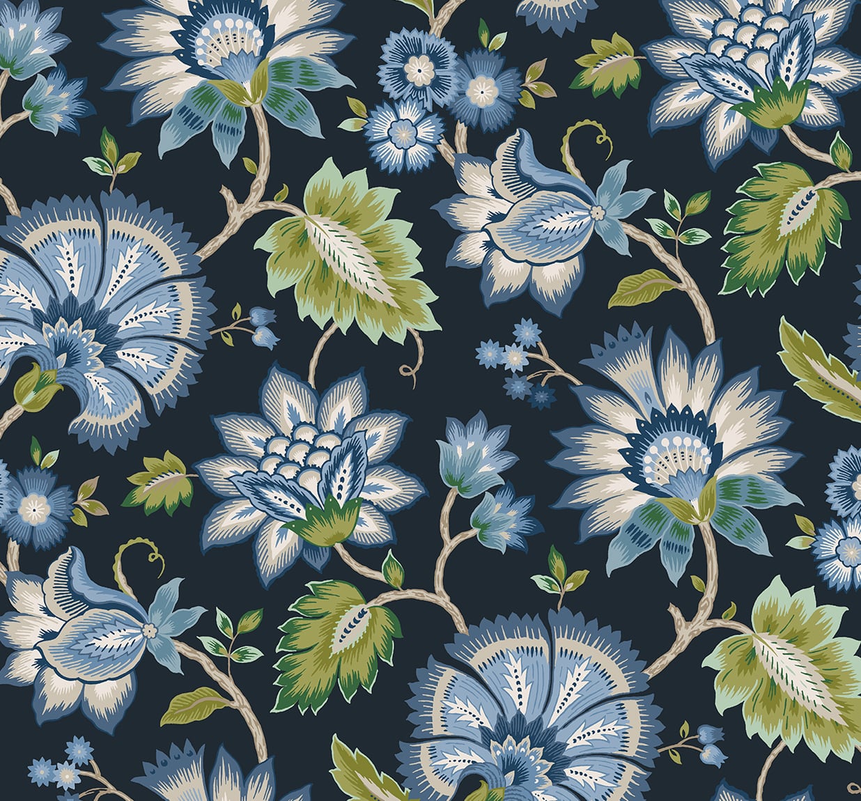 Jacobean Floral Peel and Stick Removable Wallpaper