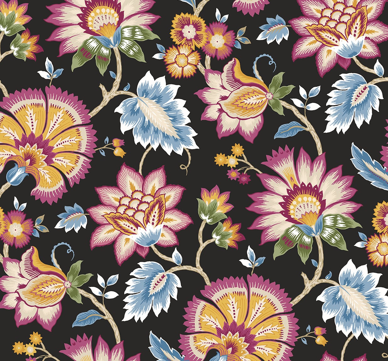 Jacobean Floral Peel and Stick Removable Wallpaper