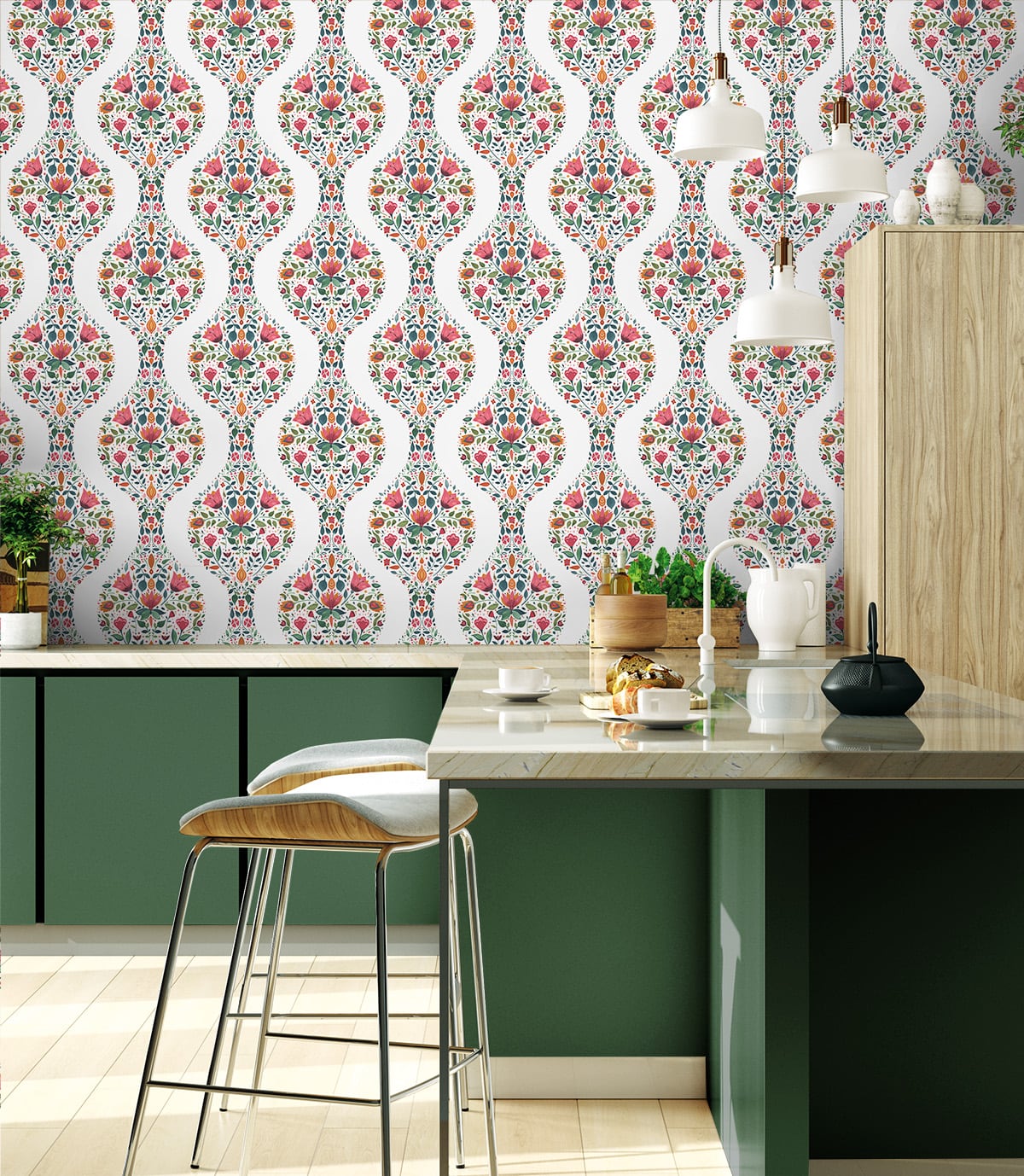Floral Ogee Peel and Stick Removable Wallpaper