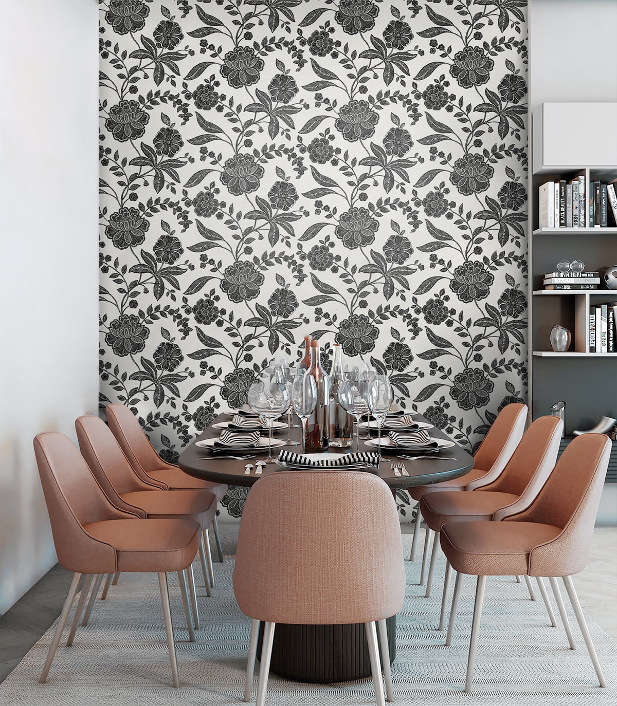 Julian Jacobean Floral Premium Screen Printed Peel and Stick Removable Wallpaper