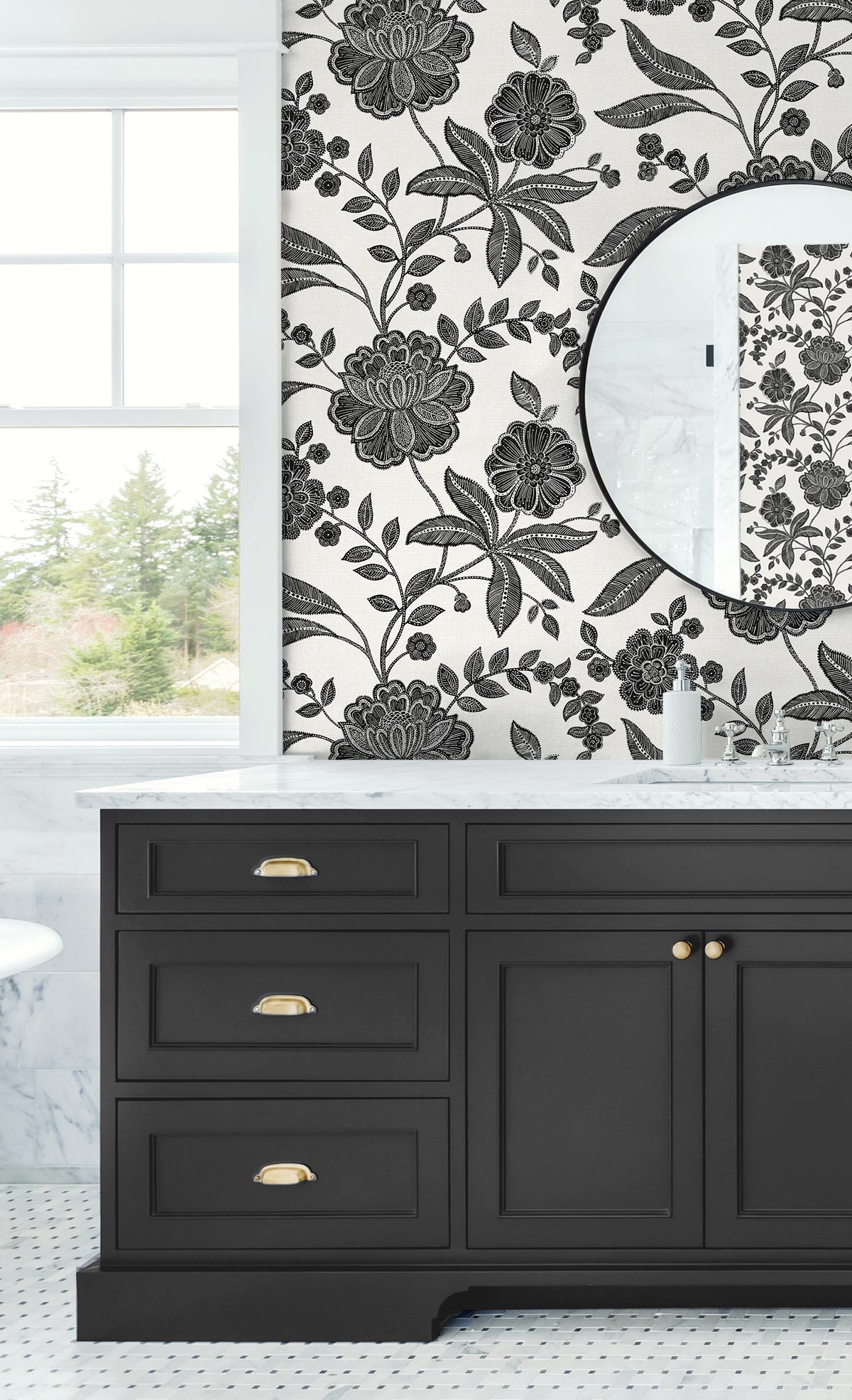 Julian Jacobean Floral Premium Screen Printed Peel and Stick Removable Wallpaper