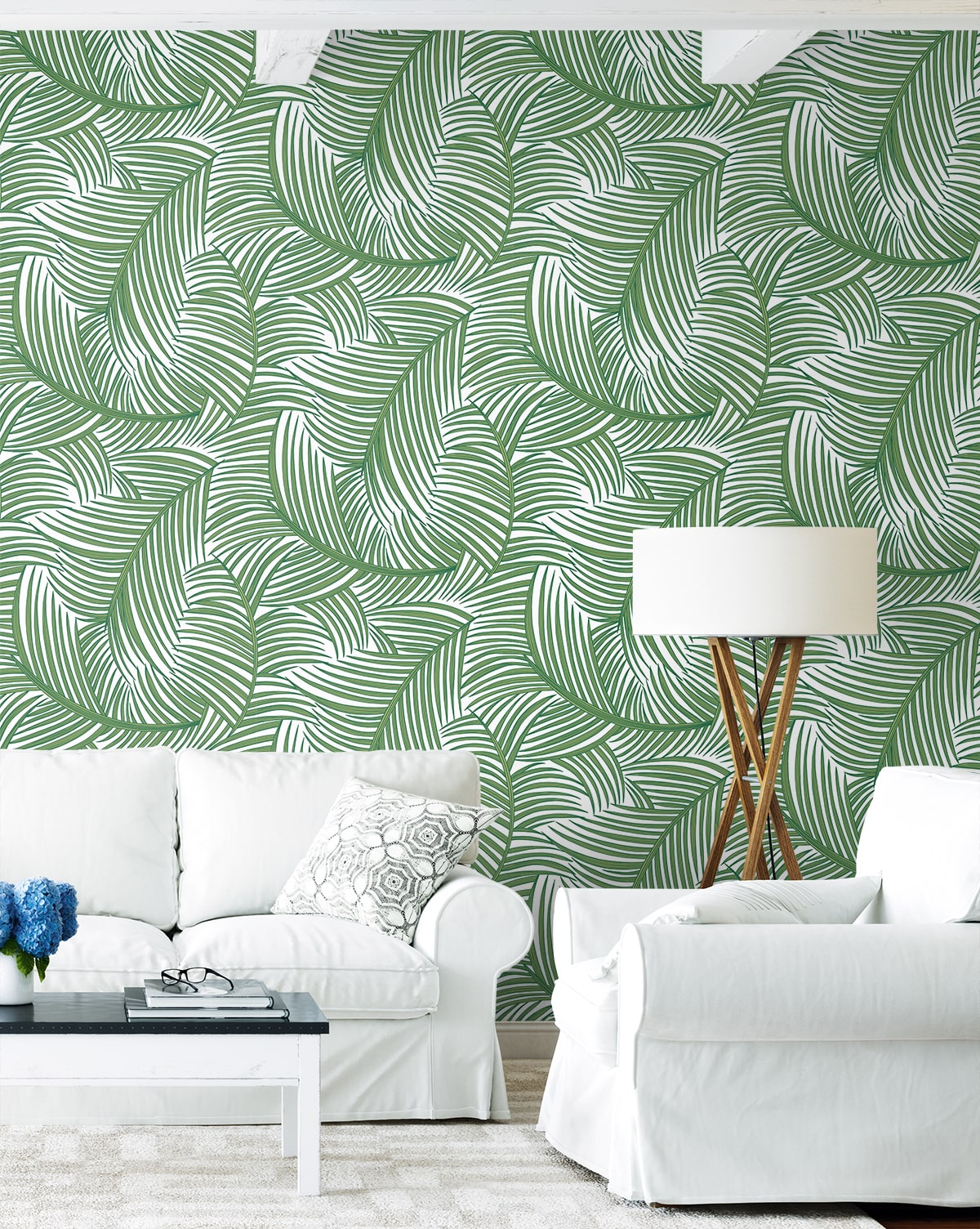 Tossed Palm Fronds Premium Peel and Stick Removable Wallpaper