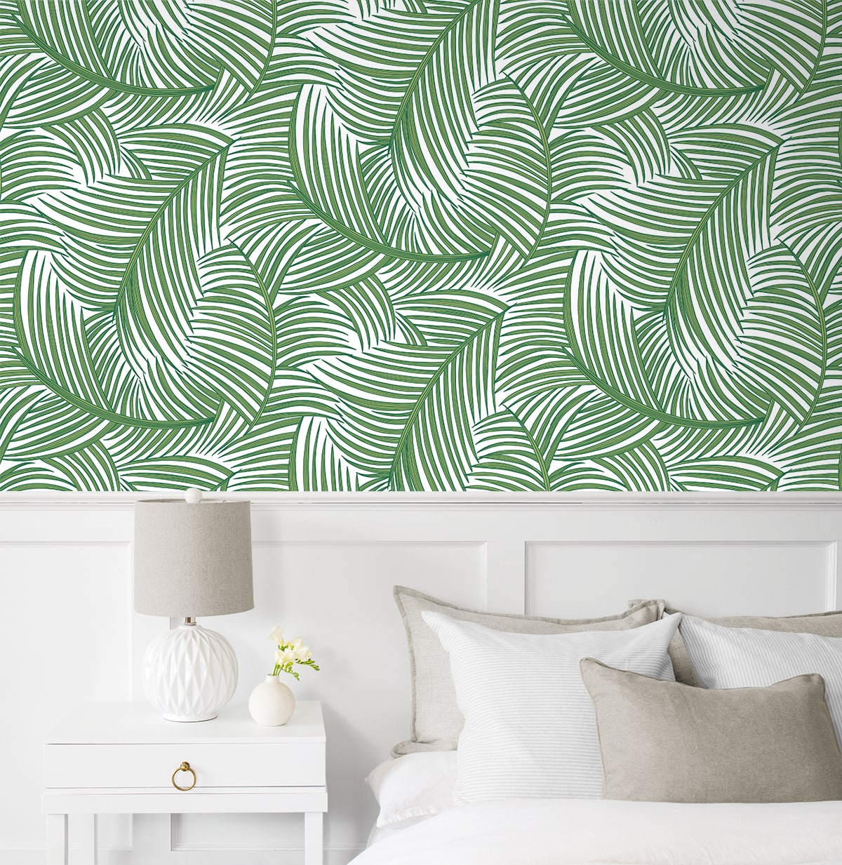 Tossed Palm Fronds Premium Peel and Stick Removable Wallpaper