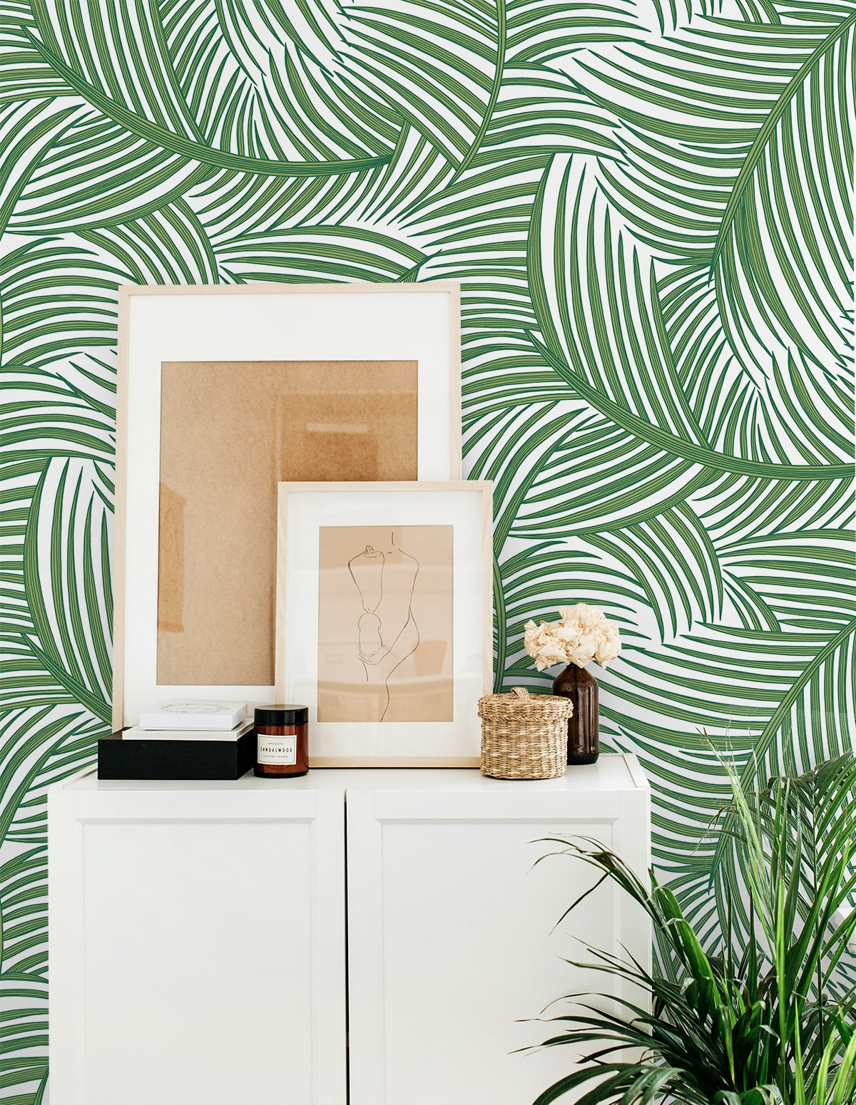 Tossed Palm Fronds Premium Peel and Stick Removable Wallpaper