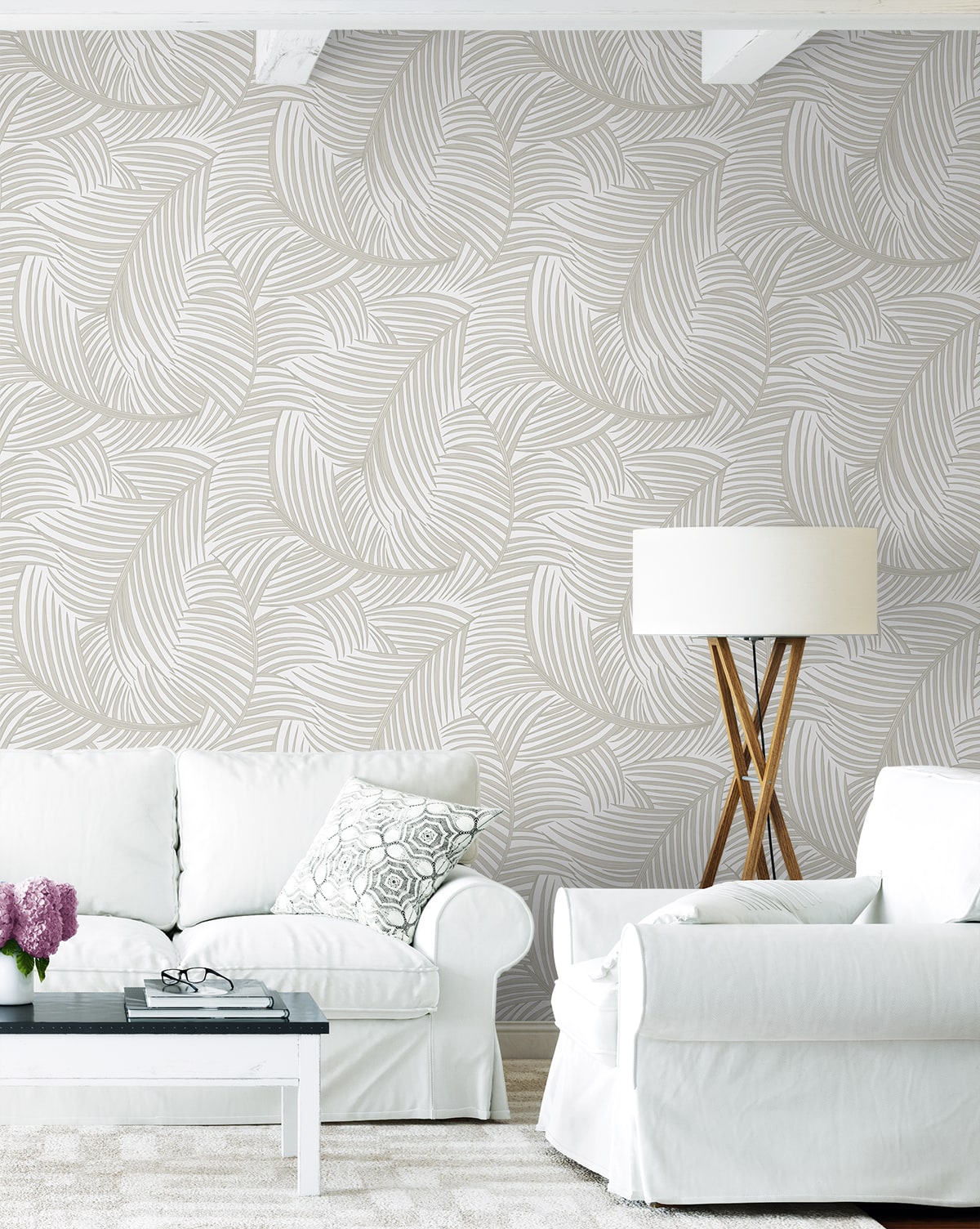 Tossed Palm Fronds Premium Peel and Stick Removable Wallpaper