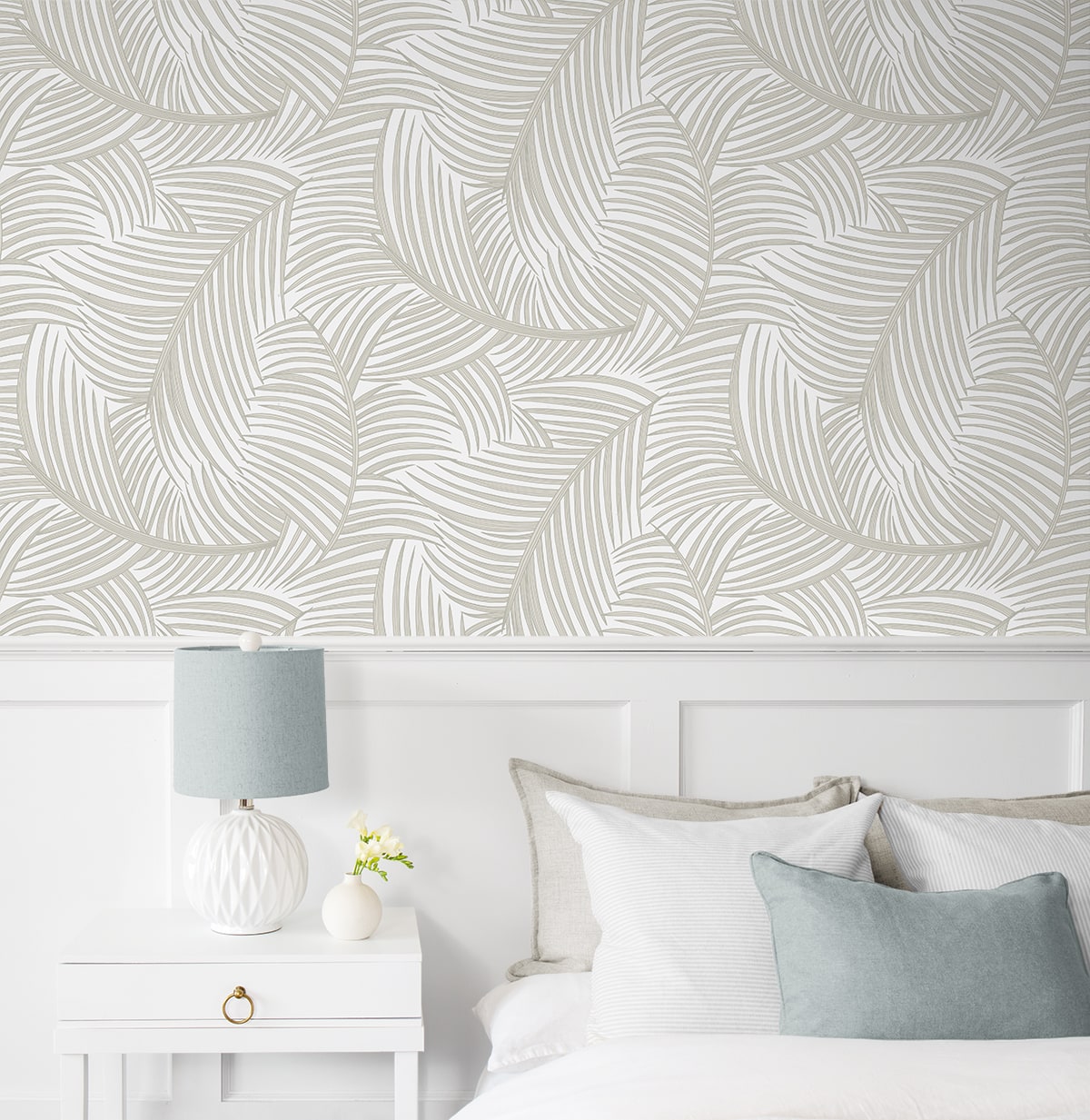 Tossed Palm Fronds Premium Peel and Stick Removable Wallpaper