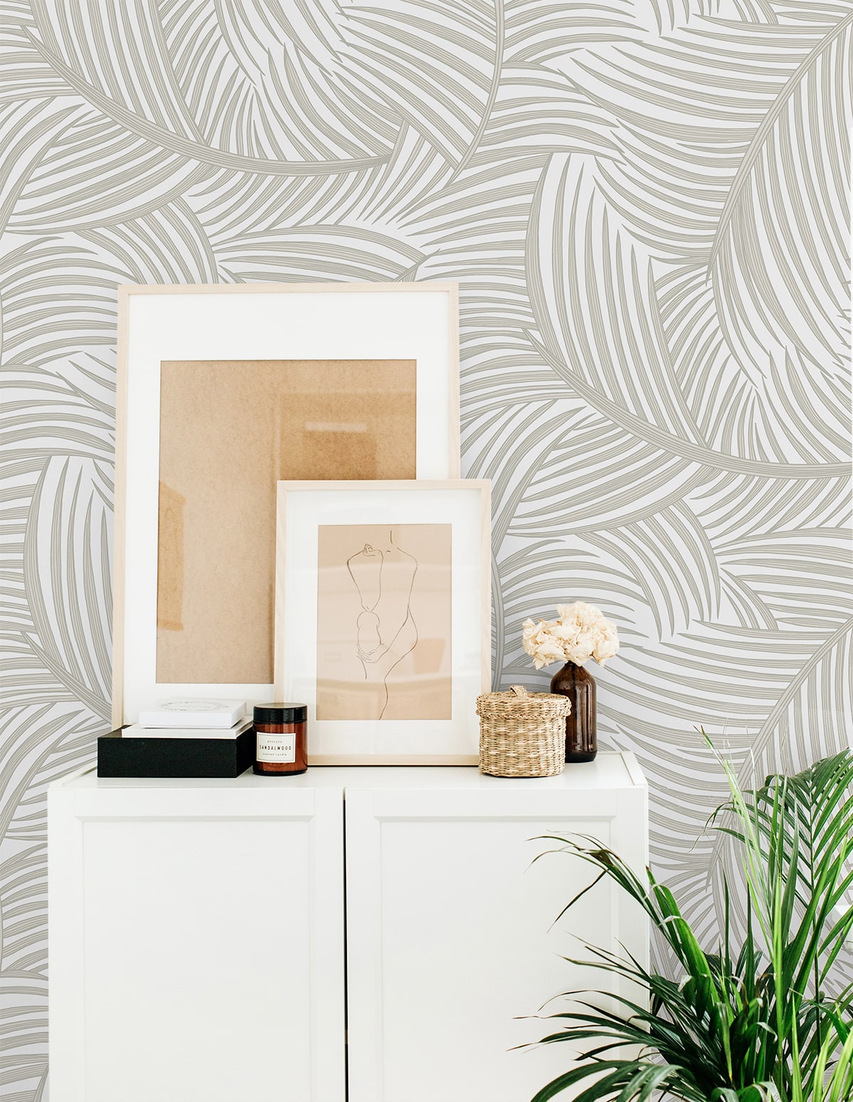 Tossed Palm Fronds Premium Peel and Stick Removable Wallpaper