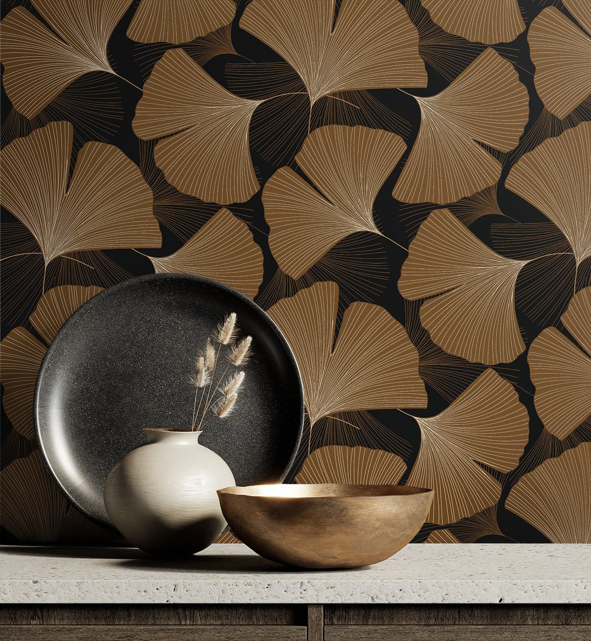 Tossed Ginkgo Leaf Premium Peel and Stick Removable Wallpaper