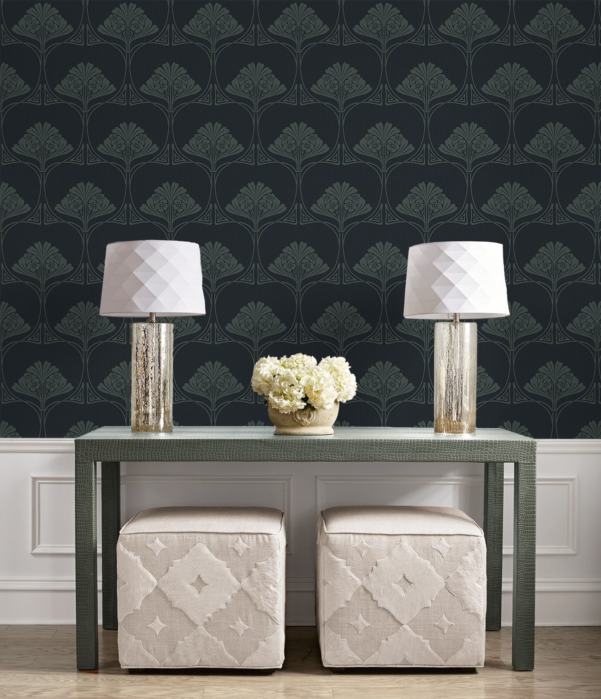 Deco Floral Premium Screen Printed Peel and Stick Removable Wallpaper