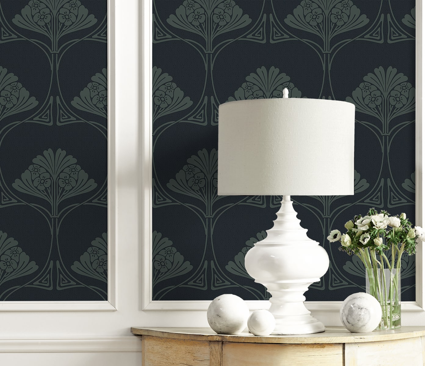 Deco Floral Premium Screen Printed Peel and Stick Removable Wallpaper