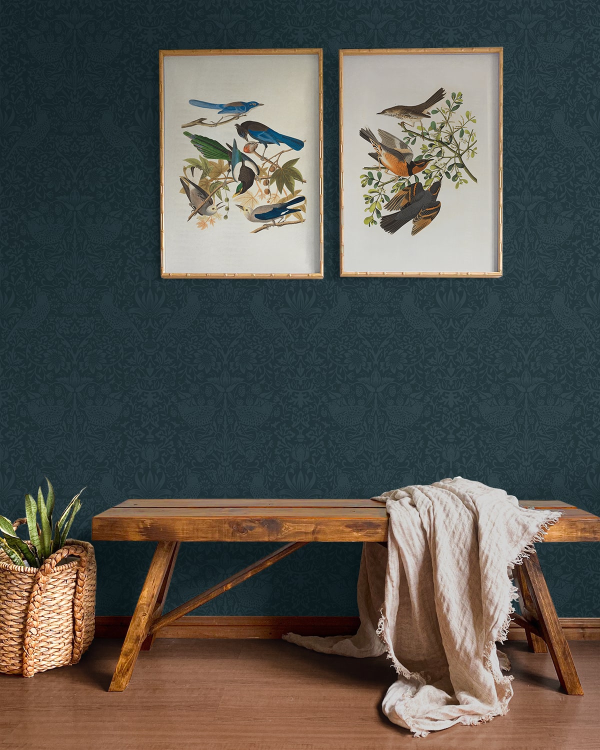 Tonal Bird Garden Vintage Premium Peel and Stick Removable Wallpaper