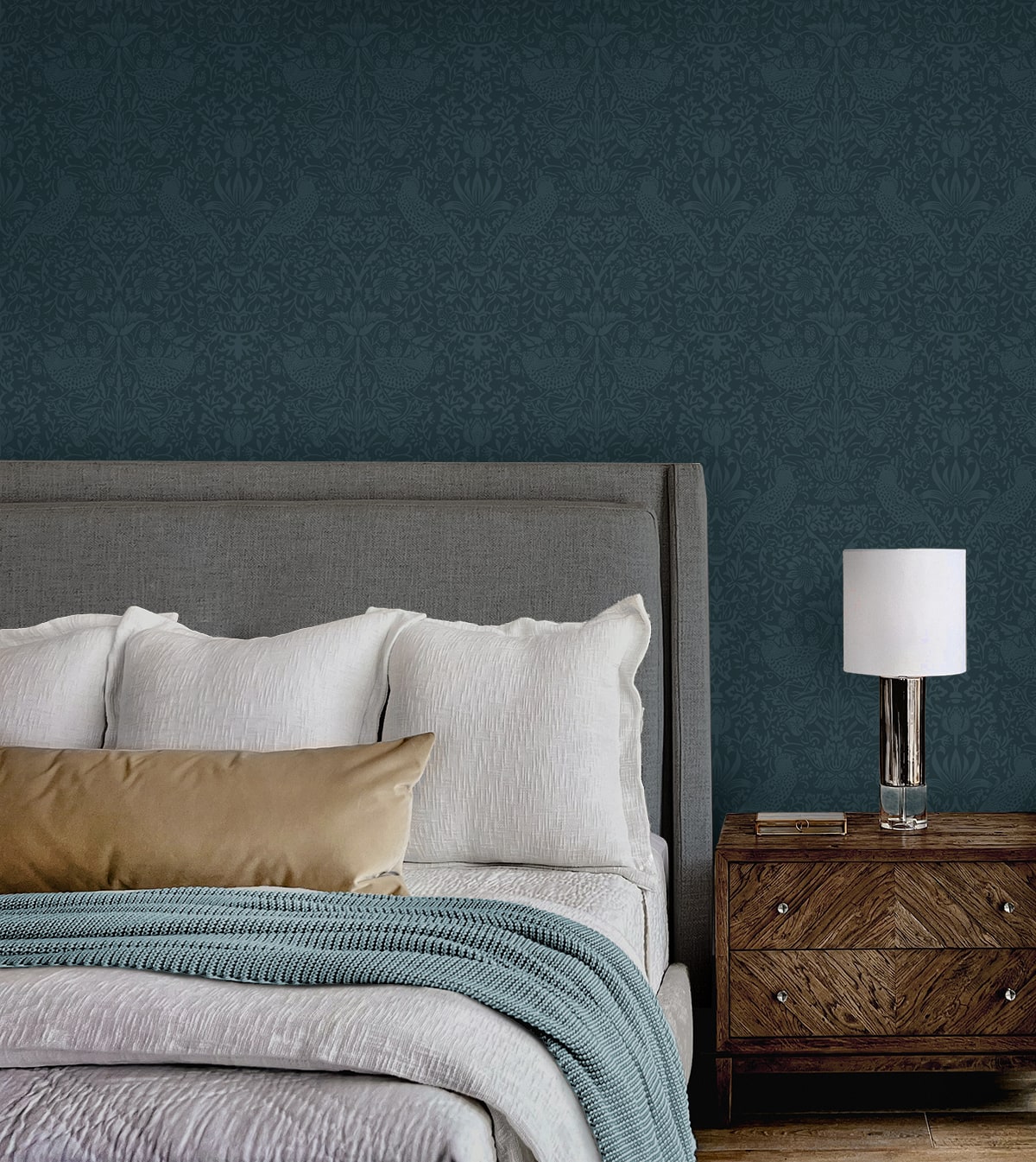 Tonal Bird Garden Vintage Premium Peel and Stick Removable Wallpaper