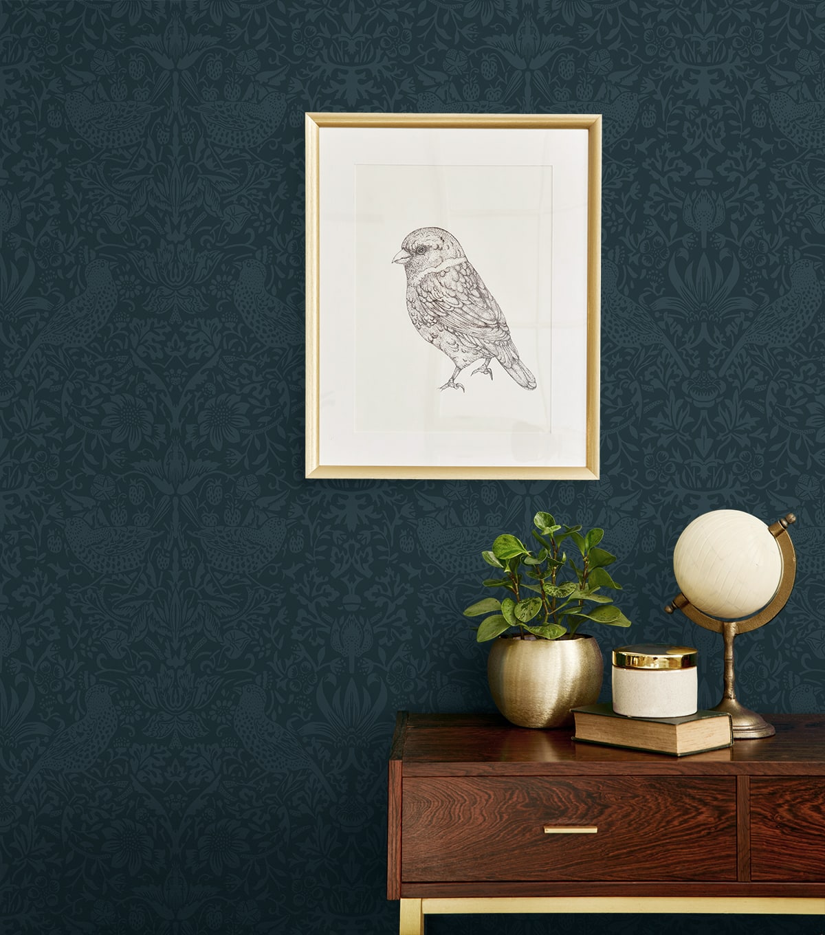 Tonal Bird Garden Vintage Premium Peel and Stick Removable Wallpaper