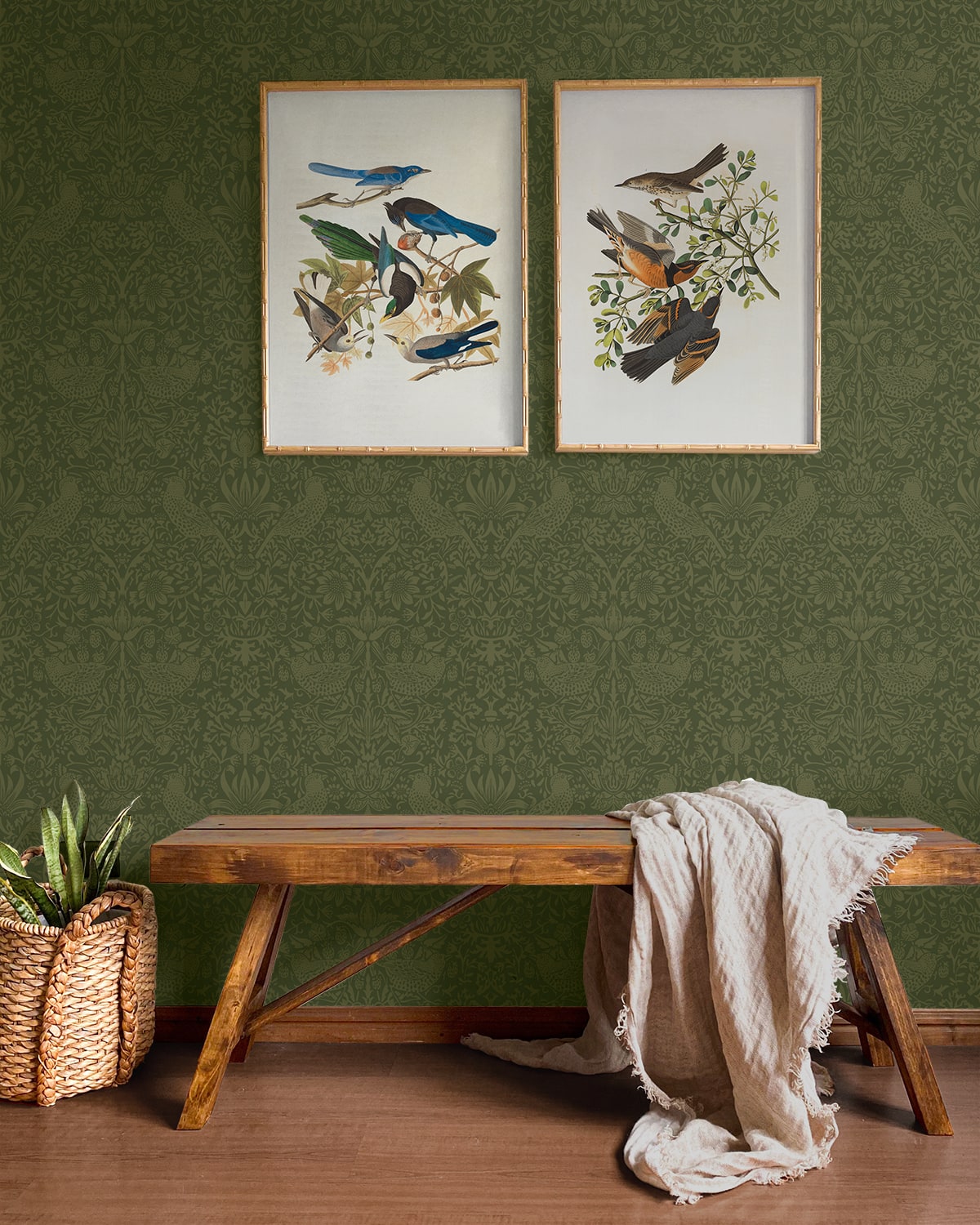Tonal Bird Garden Vintage Premium Peel and Stick Removable Wallpaper