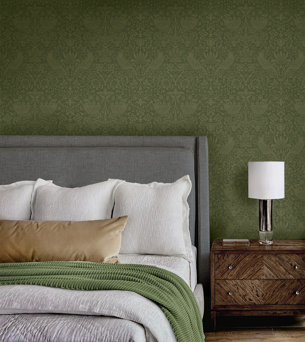 Tonal Bird Garden Vintage Premium Peel and Stick Removable Wallpaper