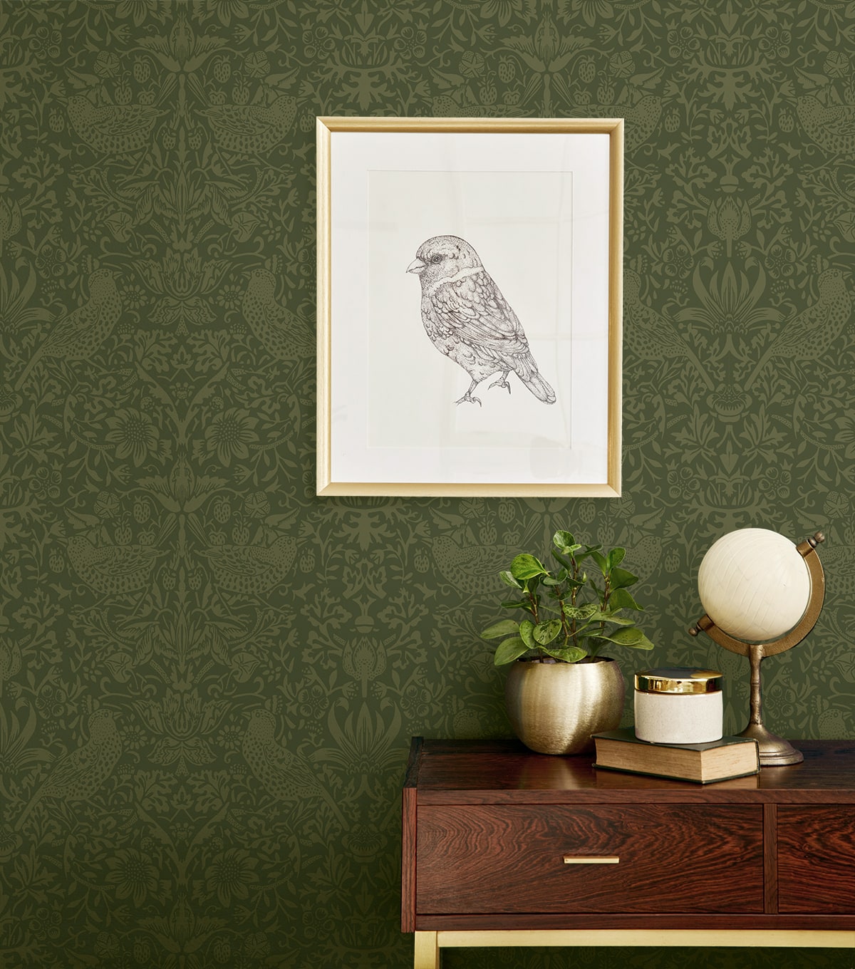 Tonal Bird Garden Vintage Premium Peel and Stick Removable Wallpaper