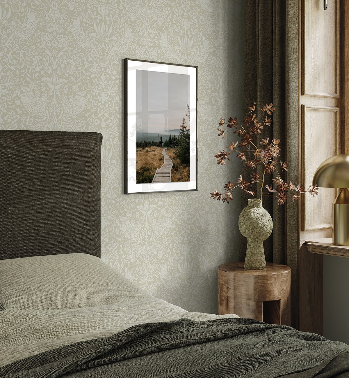 Tonal Bird Garden Vintage Premium Peel and Stick Removable Wallpaper