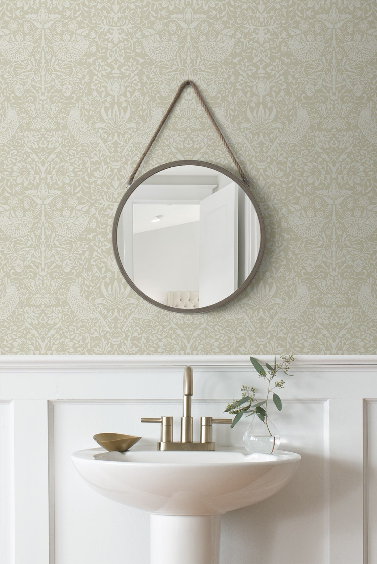 Tonal Bird Garden Vintage Premium Peel and Stick Removable Wallpaper