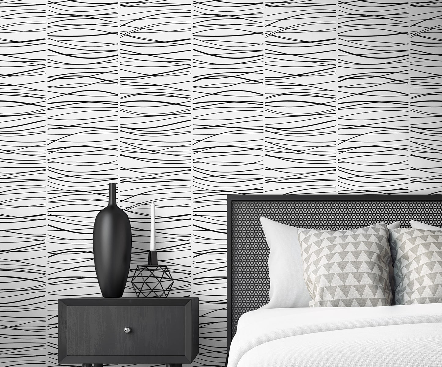 Wave Lines Abstract Premium Peel and Stick Removable Wallpaper