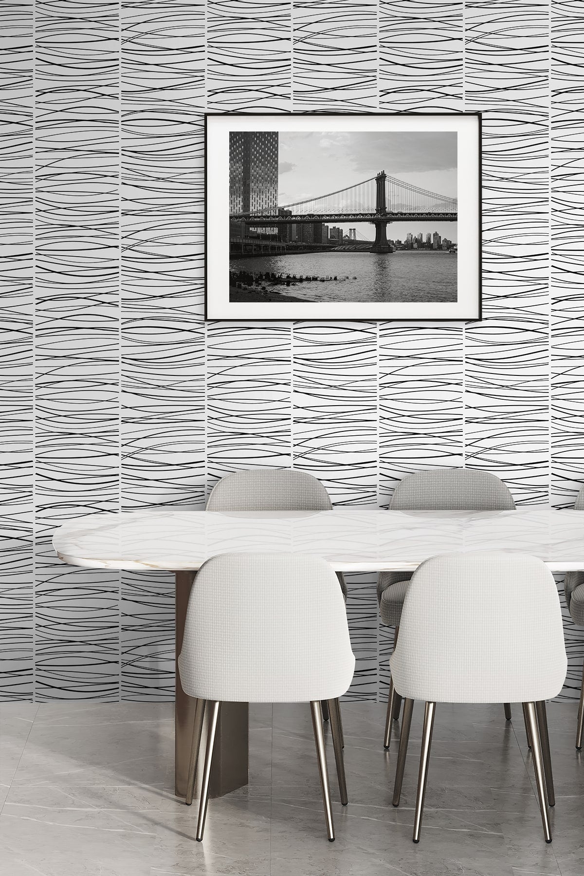 Wave Lines Abstract Premium Peel and Stick Removable Wallpaper