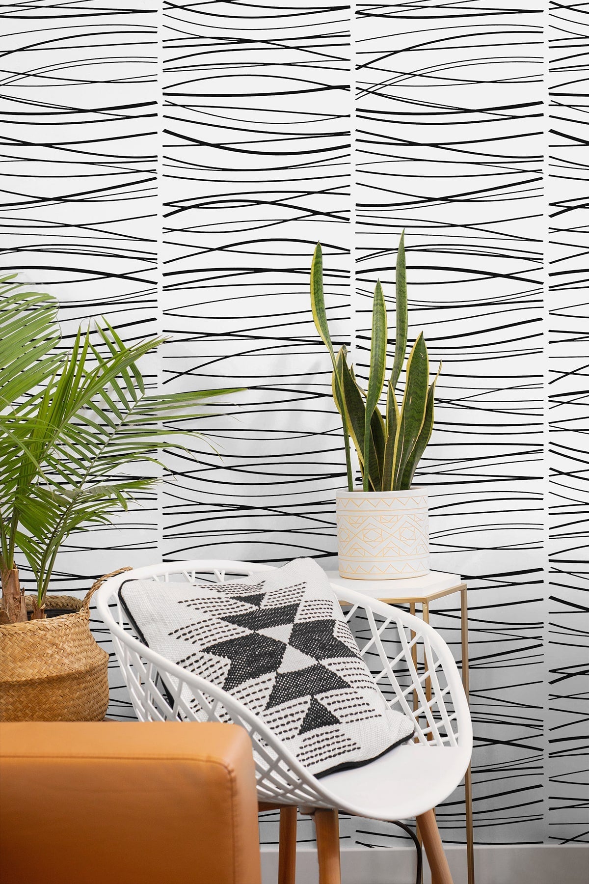 Wave Lines Abstract Premium Peel and Stick Removable Wallpaper