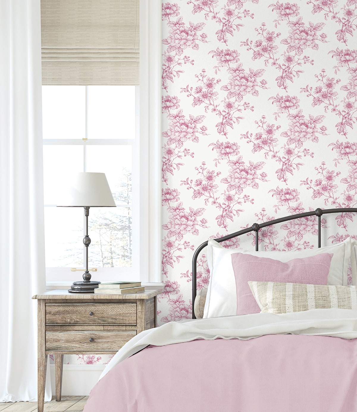 Sketched Floral Peel and Stick Removable Wallpaper