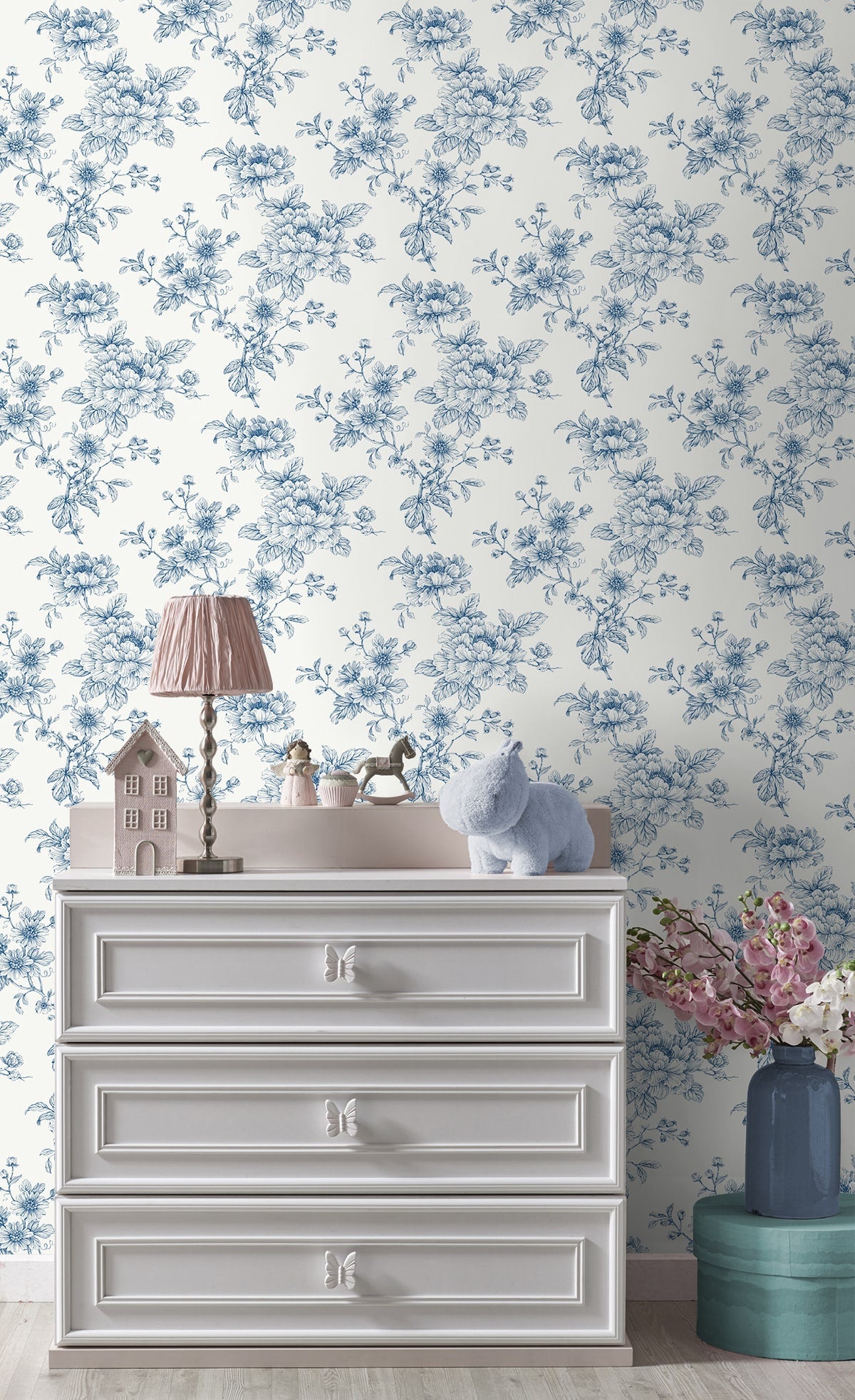Sketched Floral Peel and Stick Removable Wallpaper